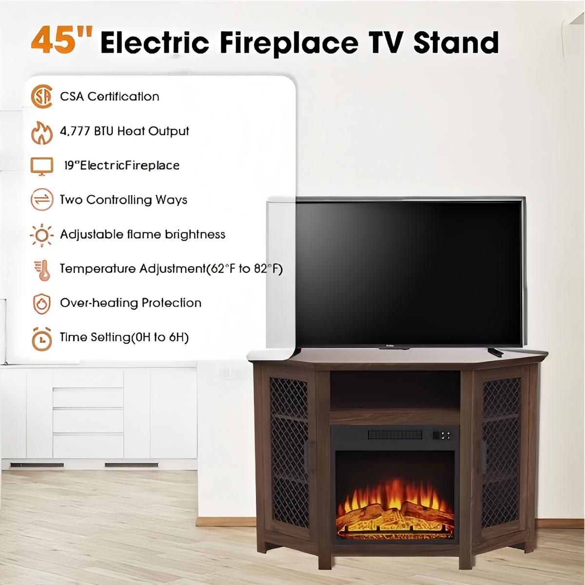 IHOMEadore 45-in W Dark Walnut TV Stand with LED Corner or Flat