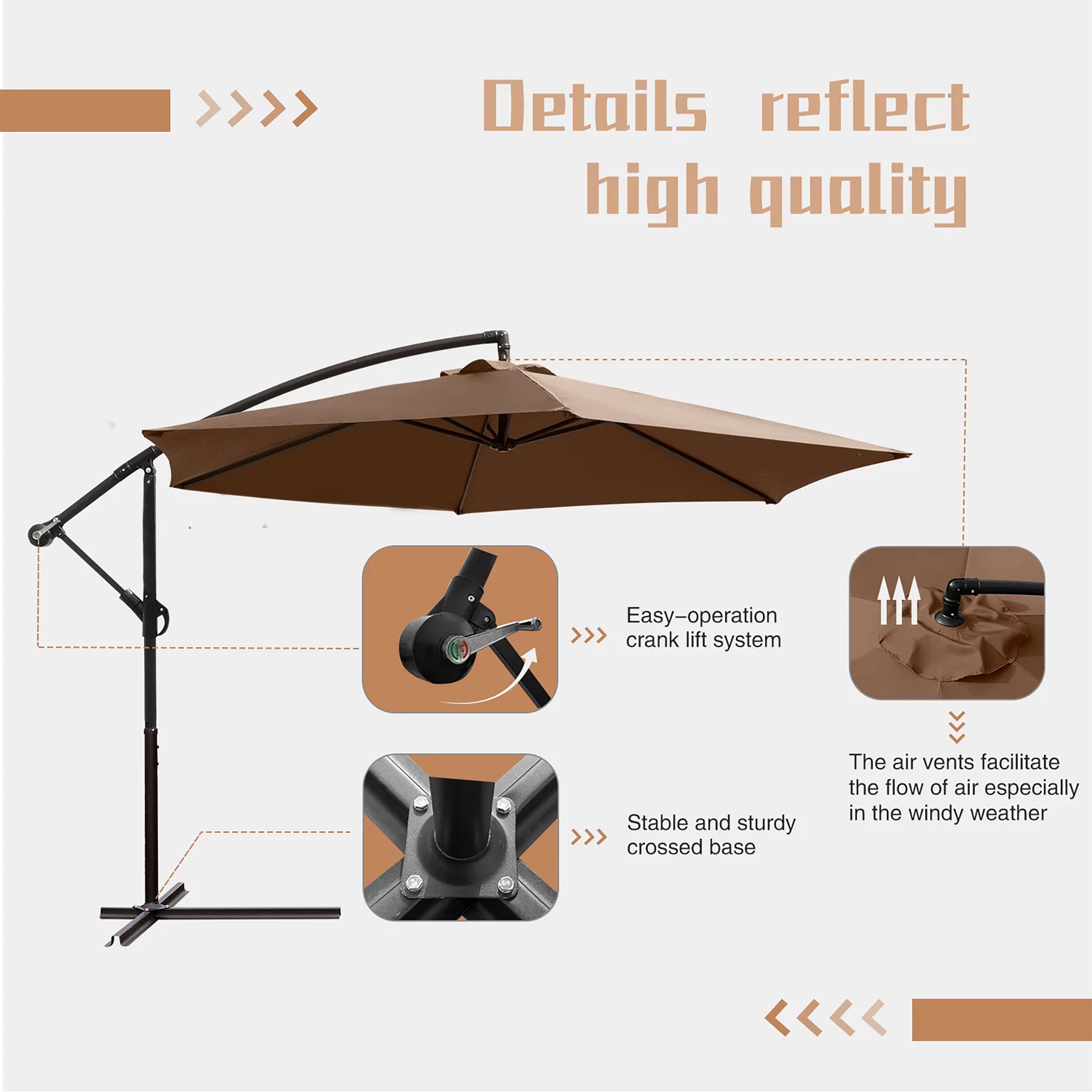 Vineego 9.5-ft Steel Brown Garden Patio Umbrella with Base in the Patio ...