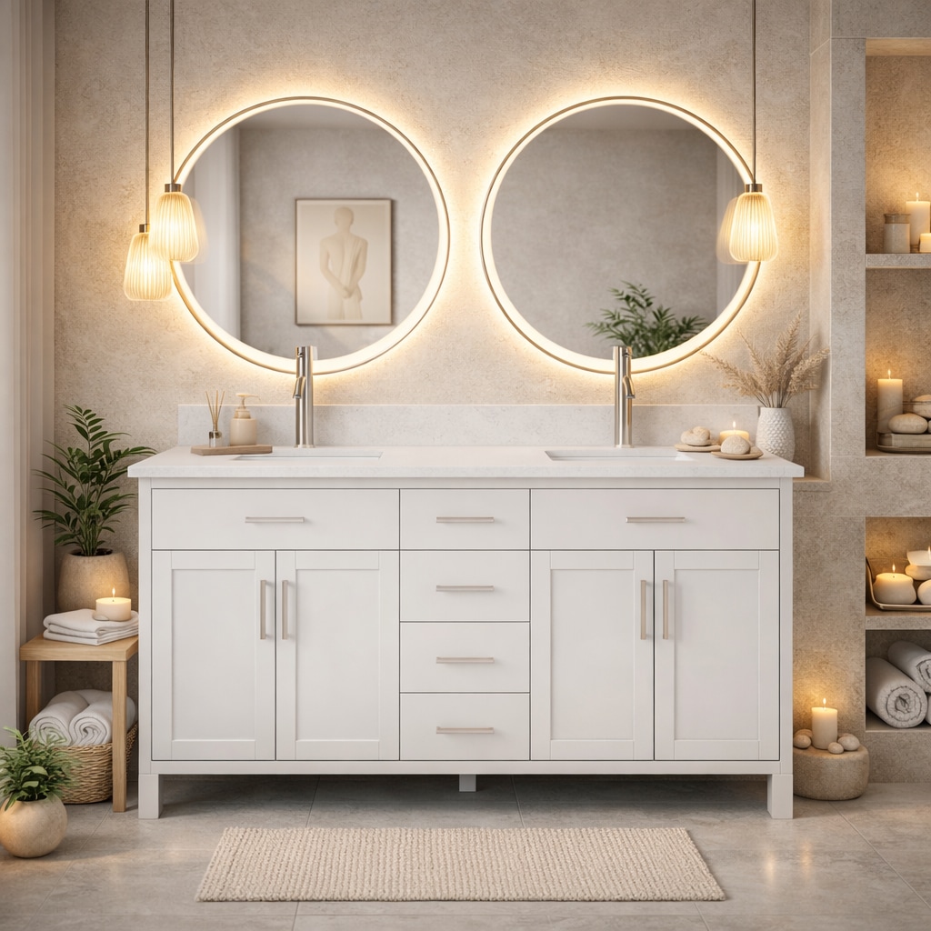 Spa Bathe Kate II 60 Inch Double Sink Freestanding Bathroom Vanity With Drawer Organizer and Engineered Stone Countertop - White