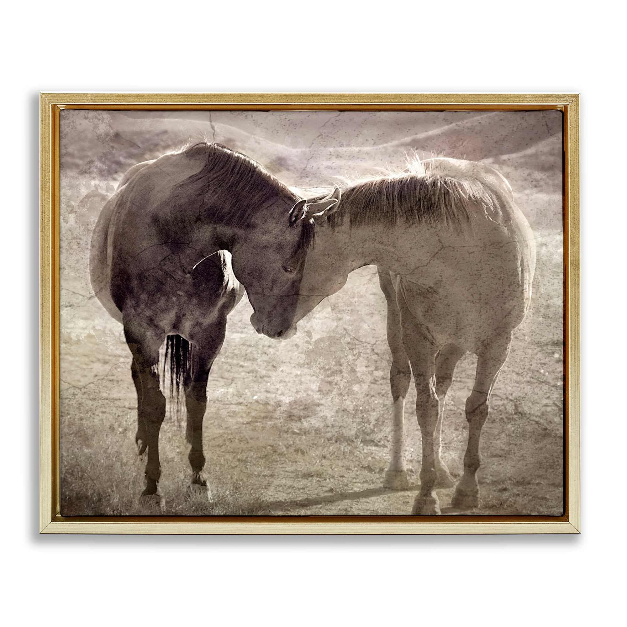 Stupell Industries BT-330-FFG-16X20 Muted Horse Pair Hugging Gold Framed Floater Canvas Wall Art By Steve Toole 21 x 17