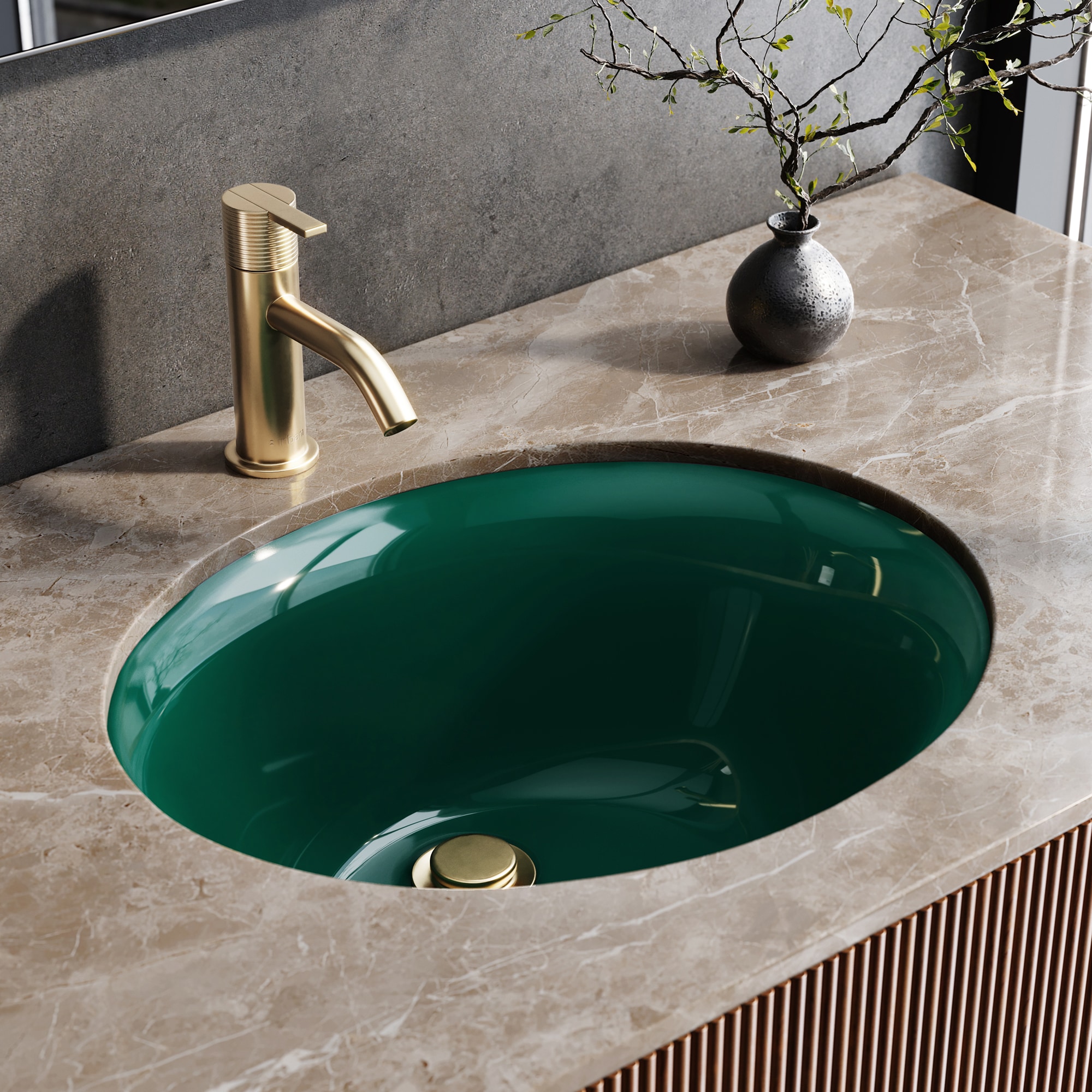 Ruvati RVB0618EG Krona Porcelain Undermount Oval Modern Emerald Green Bathroom Sink ( 18.5-in x 15.5-in )