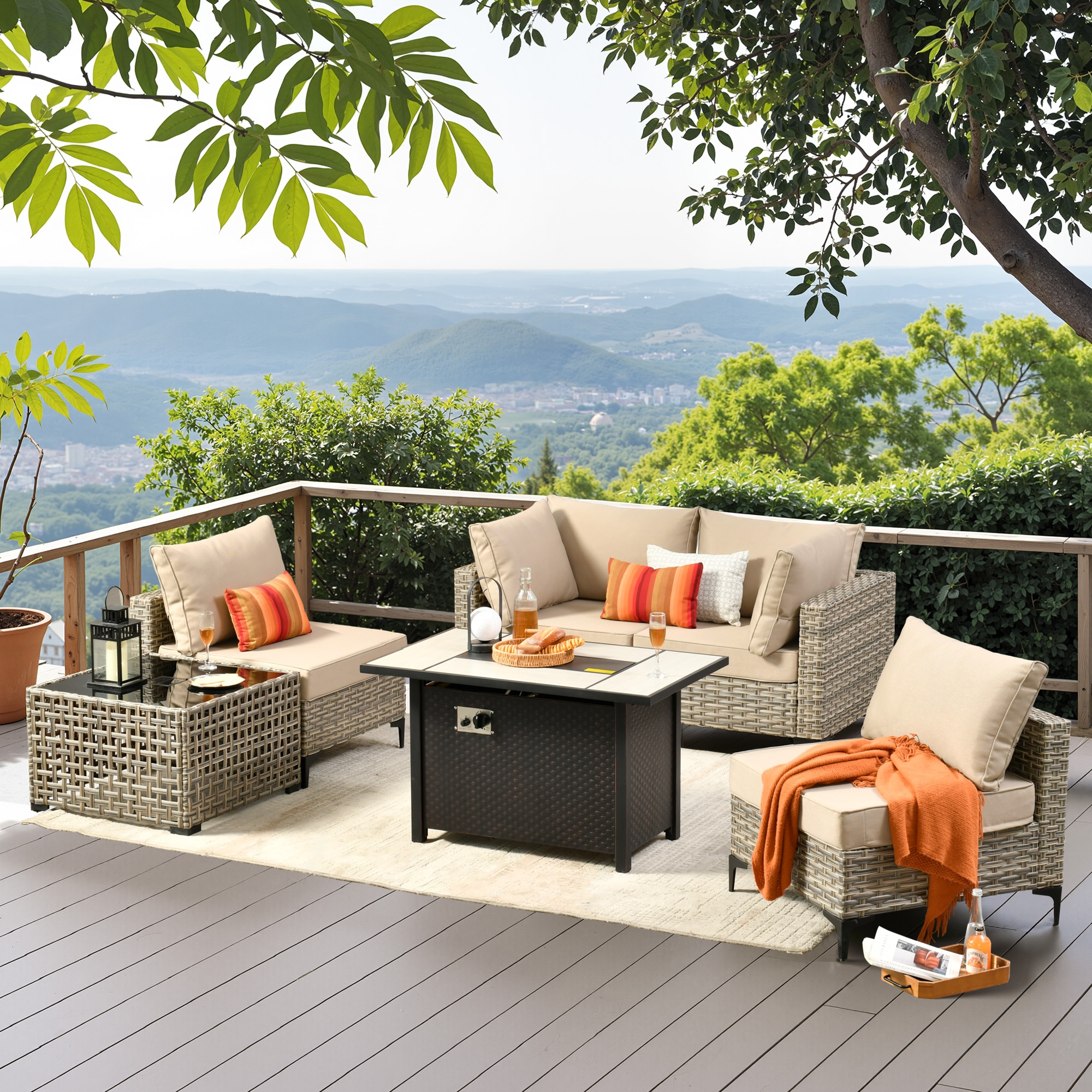 ALTRIGUS 6L-CFP03-SKT606-AL 6 -Piece Wicker Patio Sofa Conversation Set with Beige Cushions