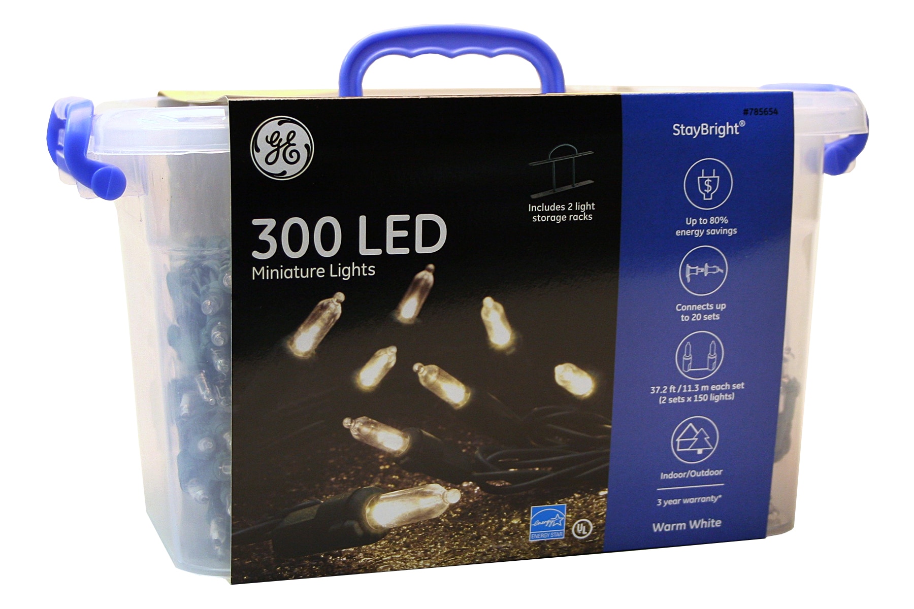 GE StayBright 300-Count 74.5-ft Warm White LED Plug-In Christmas String Lights