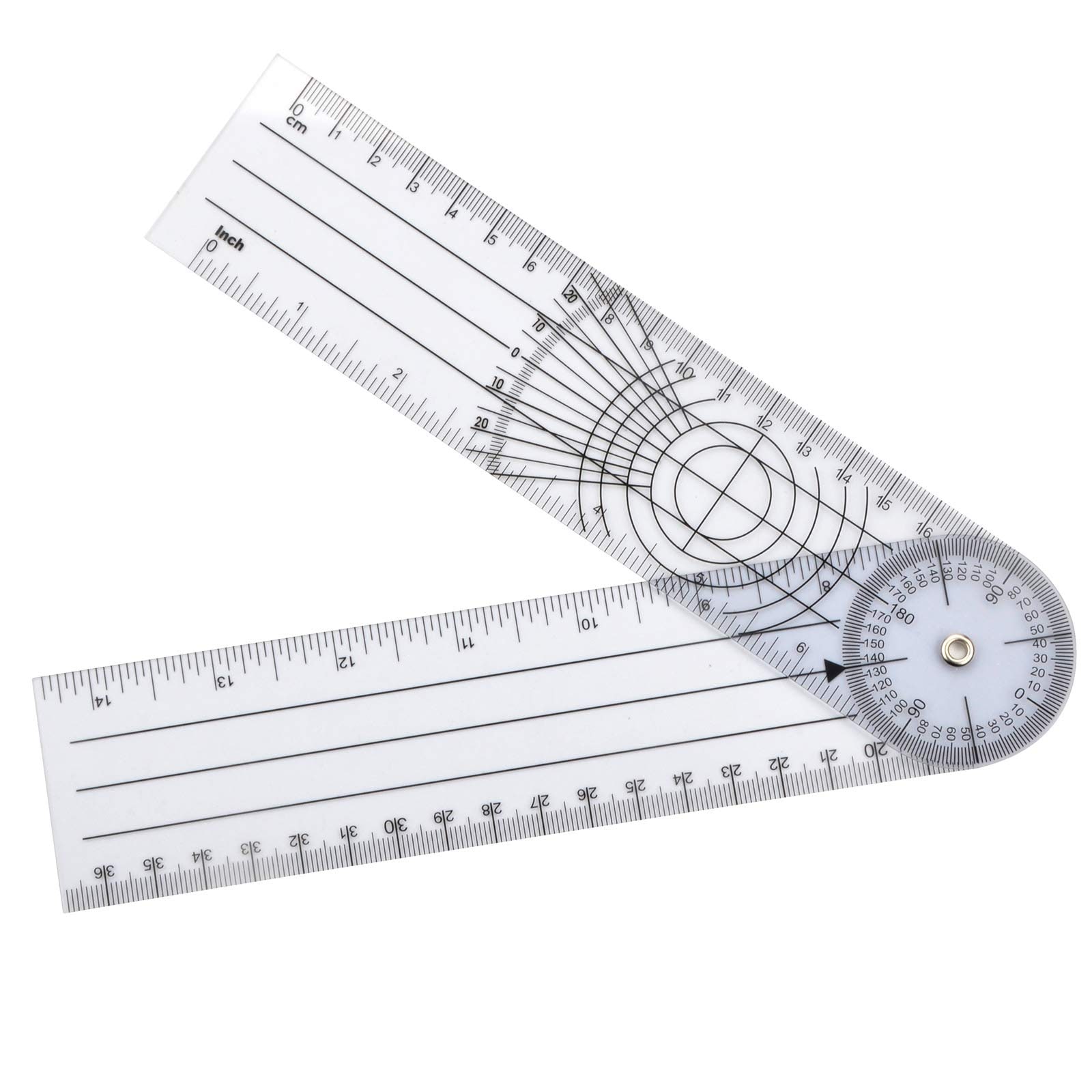 Linder Group Inc Clear plastic goniometer with 360 degree rotating head and 7 inch arms features inch and centimeter ruler accurate angle measurement tool for #L3PO3FRM