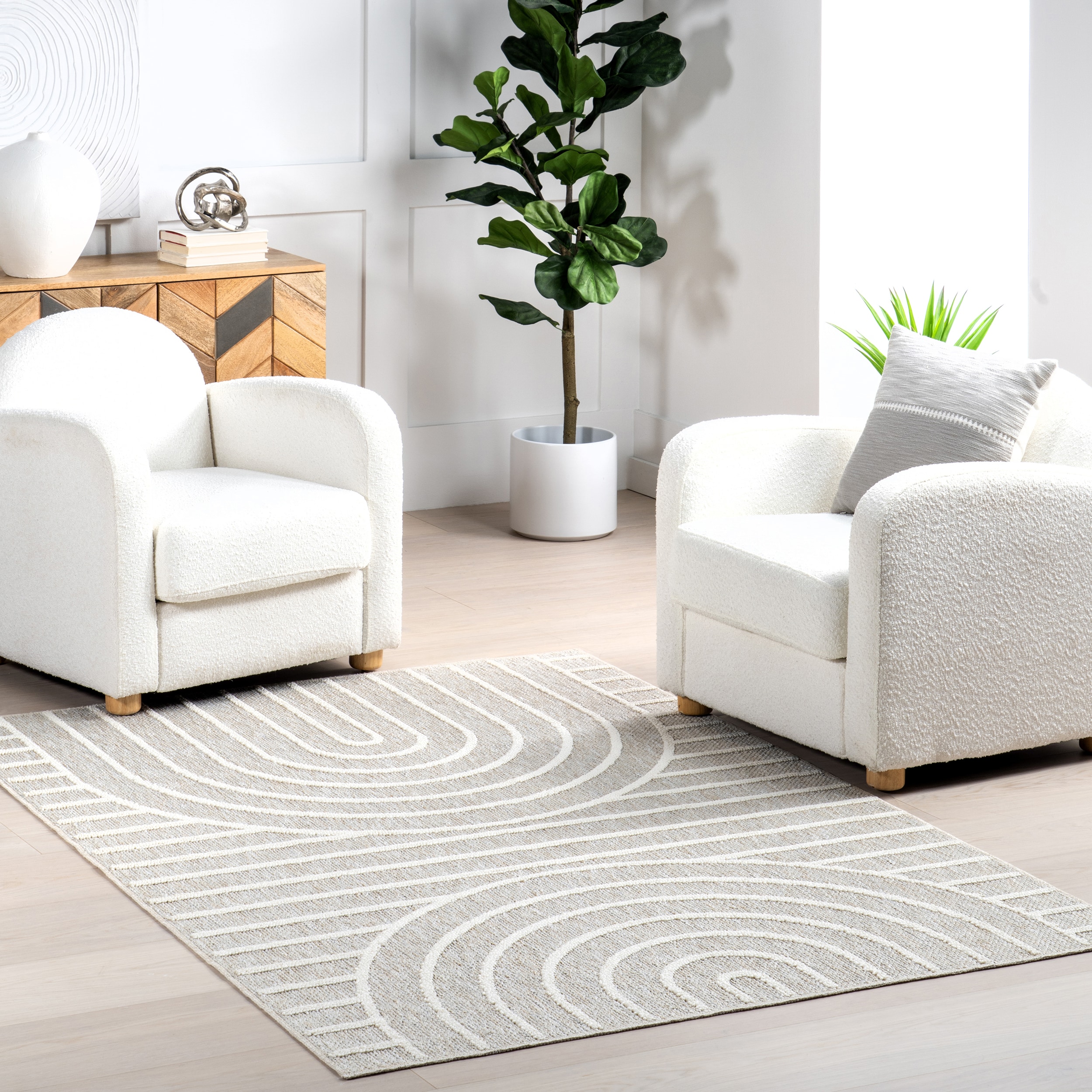 nuLOOM 200GCSN06A-406 Hartlyn Modern Arches Machine Washable 4ft. x 6ft. Light Grey Area Rug