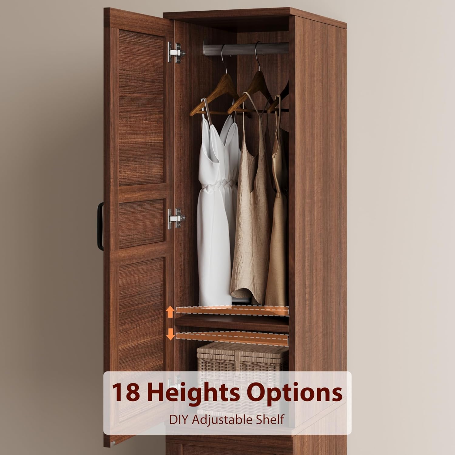 Garvee 72 Inch Brown Wooden Armoire Wardrobe Closet with 2 Doors