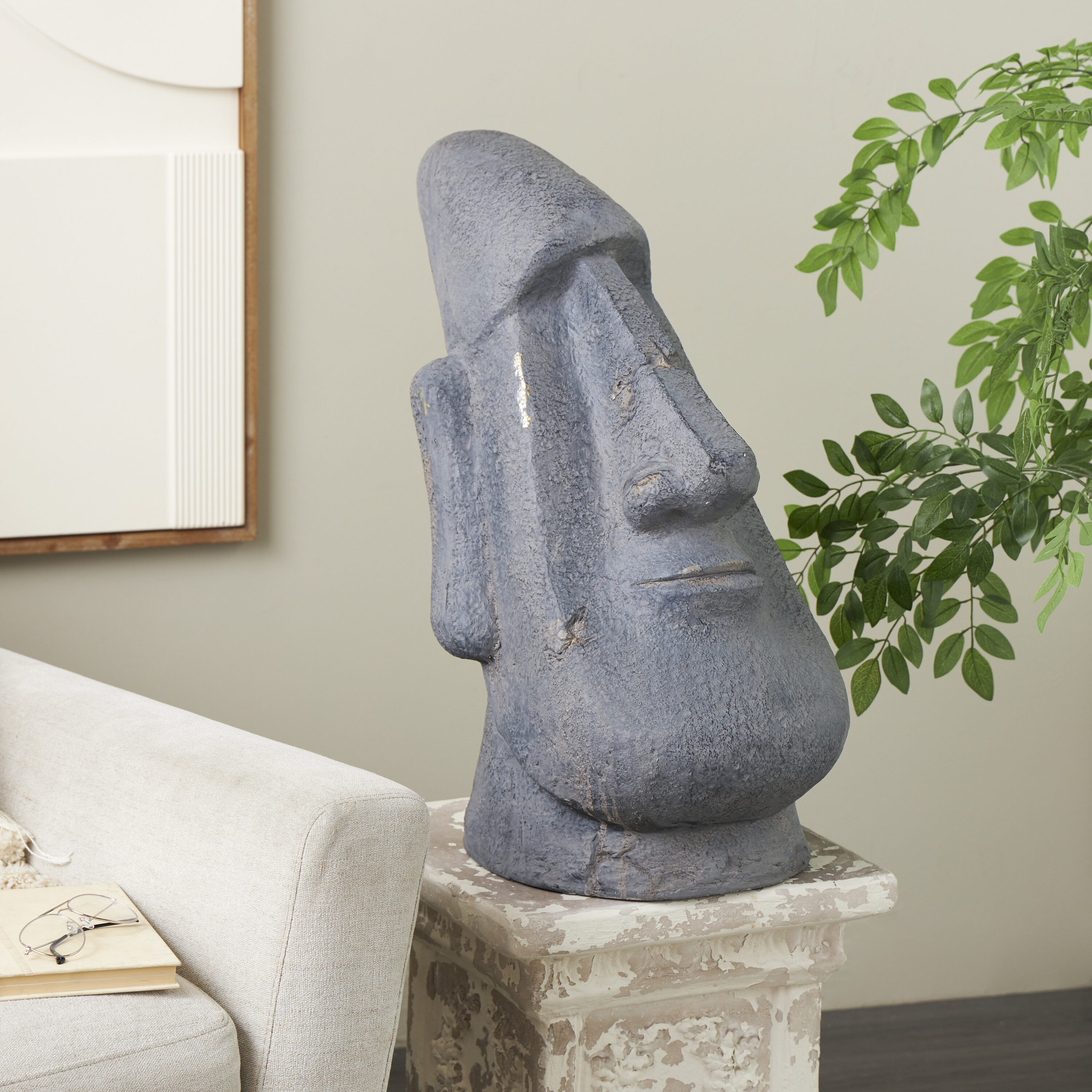 Grayson Lane 822654 24.7-Inches H x 12.6-Inches W Black Easter Island head Garden Statue