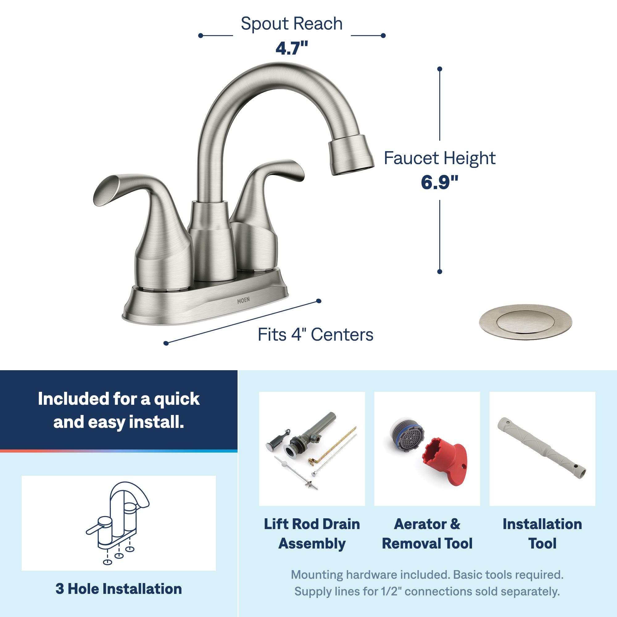 Moen Idora Spot Resist Brushed Nickel 4-in centerset 2-Handle