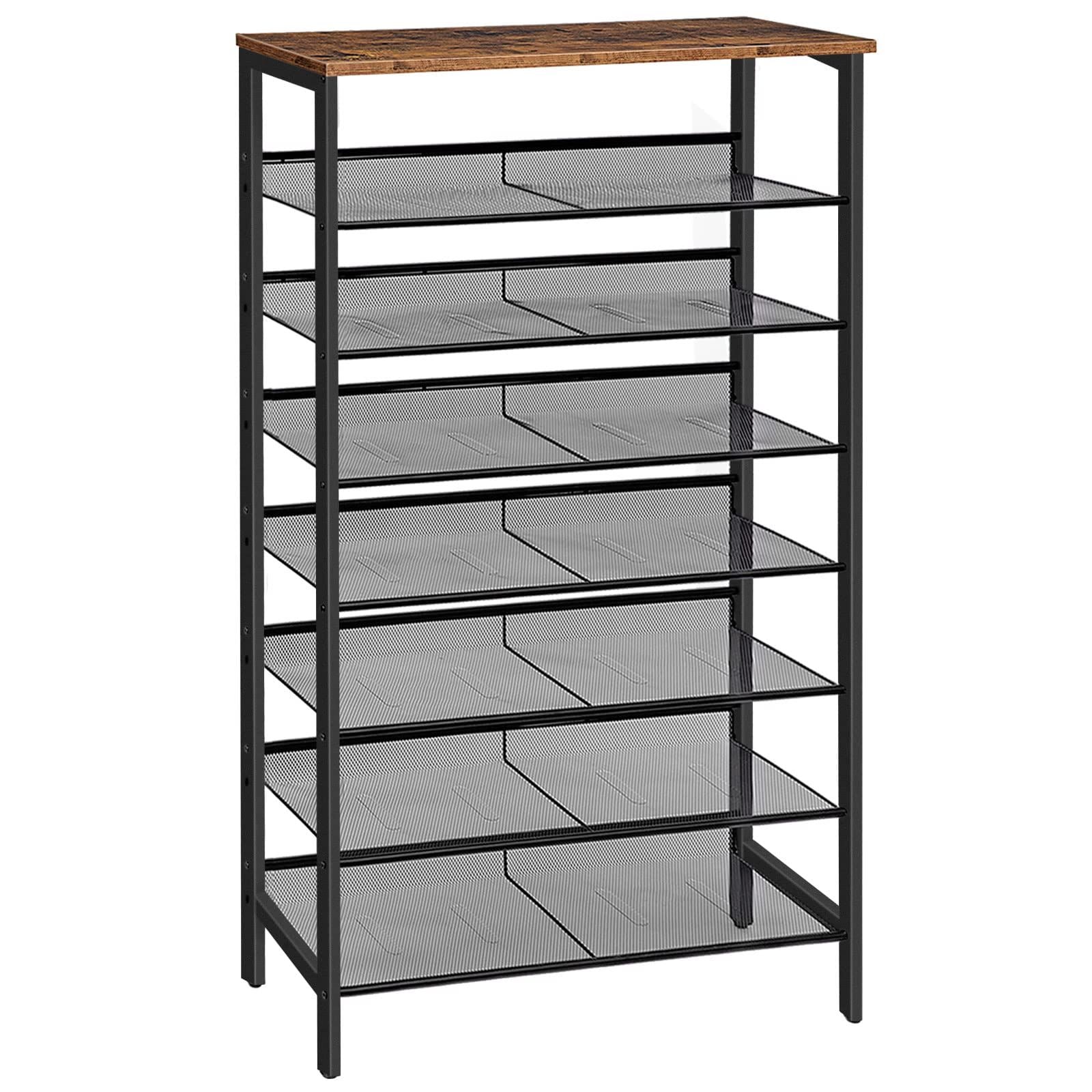Slickblue 54 inches H 8 Tier 20-24 Pair Brown and Black Particleboard Metal Shoe Rack with Adjustable Mesh Shelves for Entryway or Bedroom
