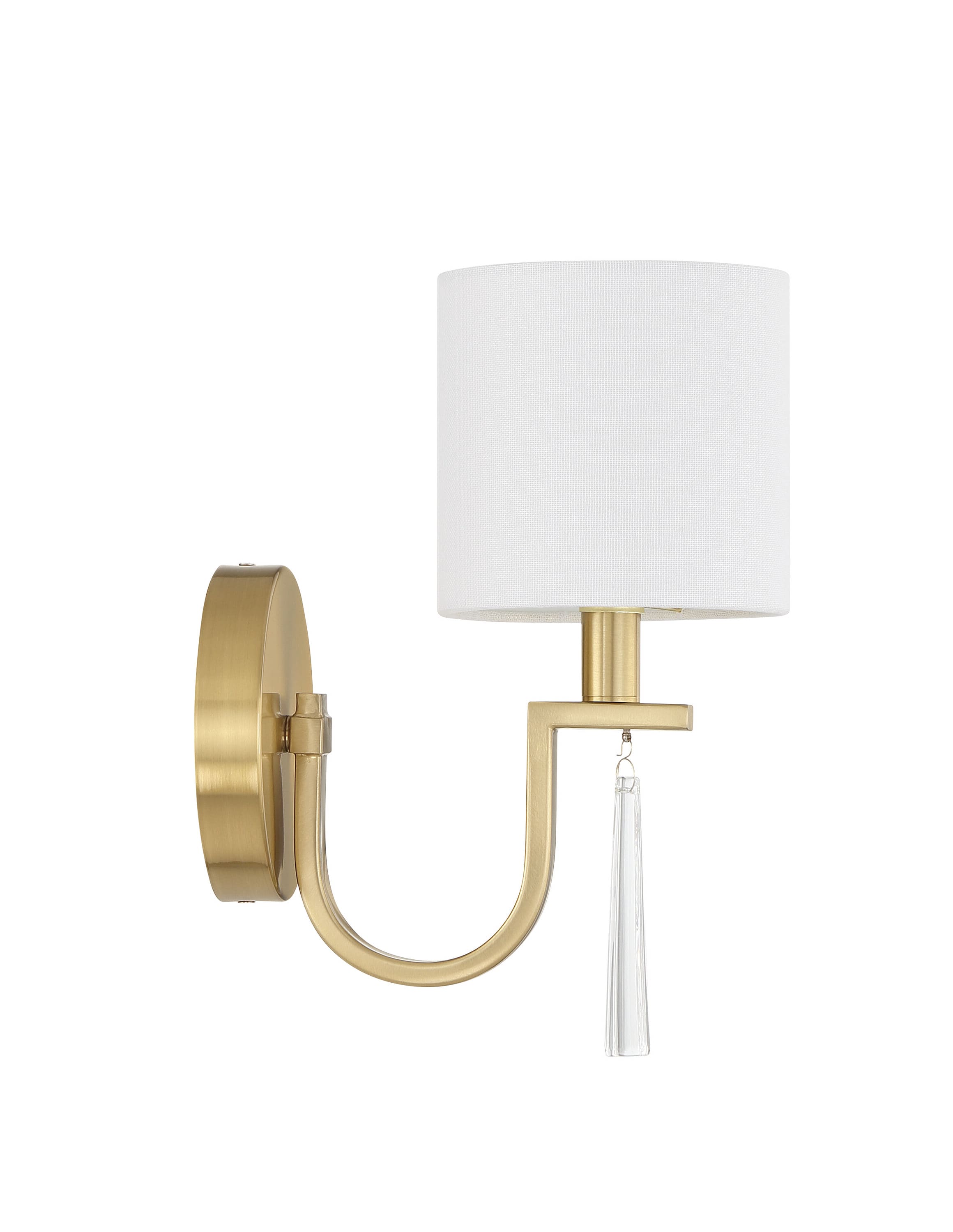Satin Brass Single Light Sconce with White Linen Shade