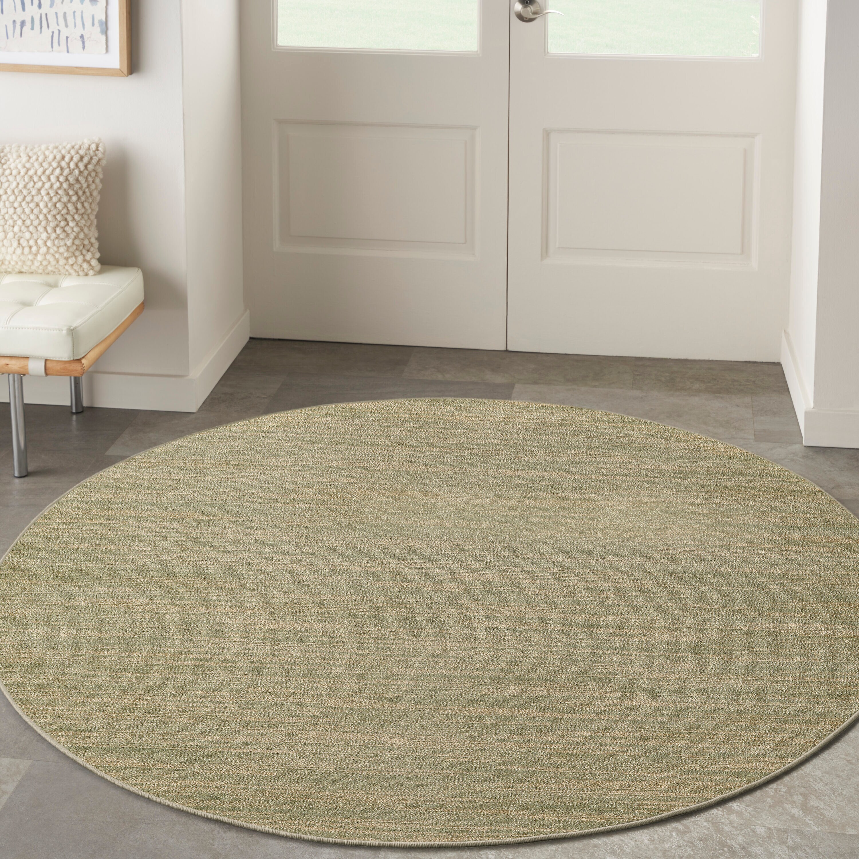 Nourison Home 099446917133 Essentials 4 x 4 (ft) Loomed Polypropylene Green Gold Round Indoor/Outdoor Solid Area rug