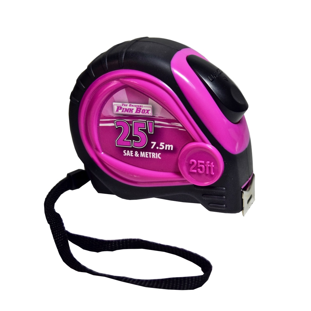 The Original Pink Box 25ft Auto-Locking Tape Measure - Metric & SAE,  Easy-to-Read Markings, Belt Clip - 1 Pack, Pink in the Tape Measures  department at