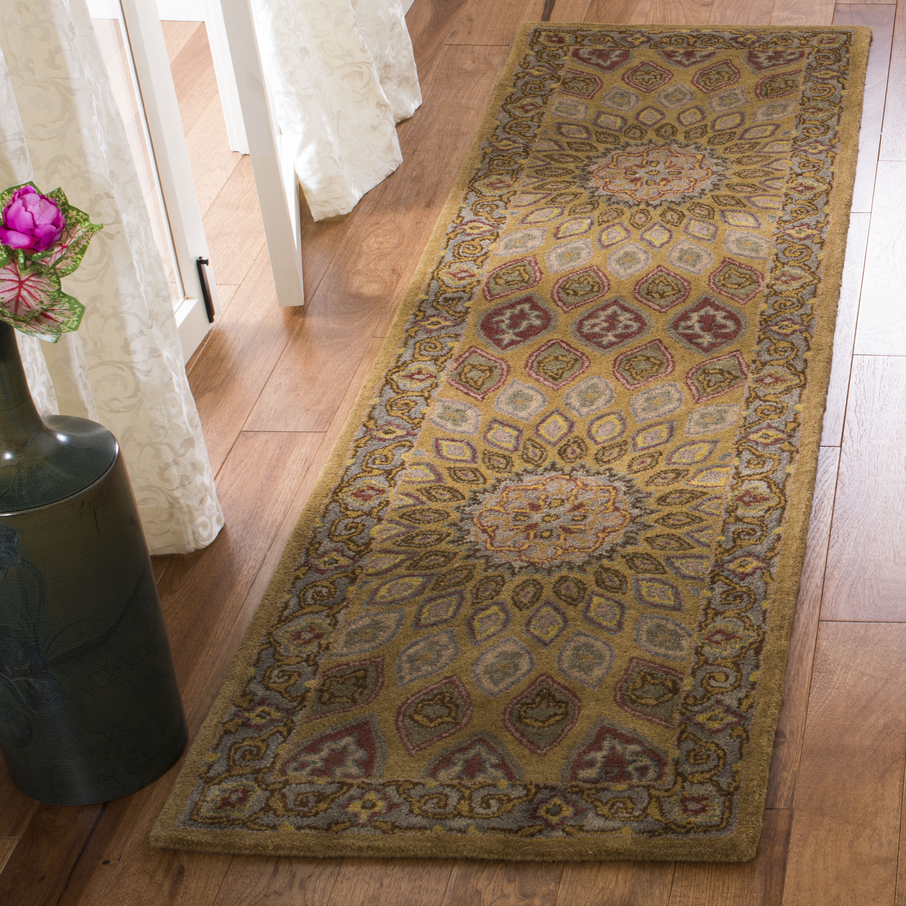 Safavieh HG914A-28 Heritage Chador 2 x 8 (ft) Tufted Wool Light Brown/Gray Rectangular Indoor Floral/Botanical Oriental Runner rug