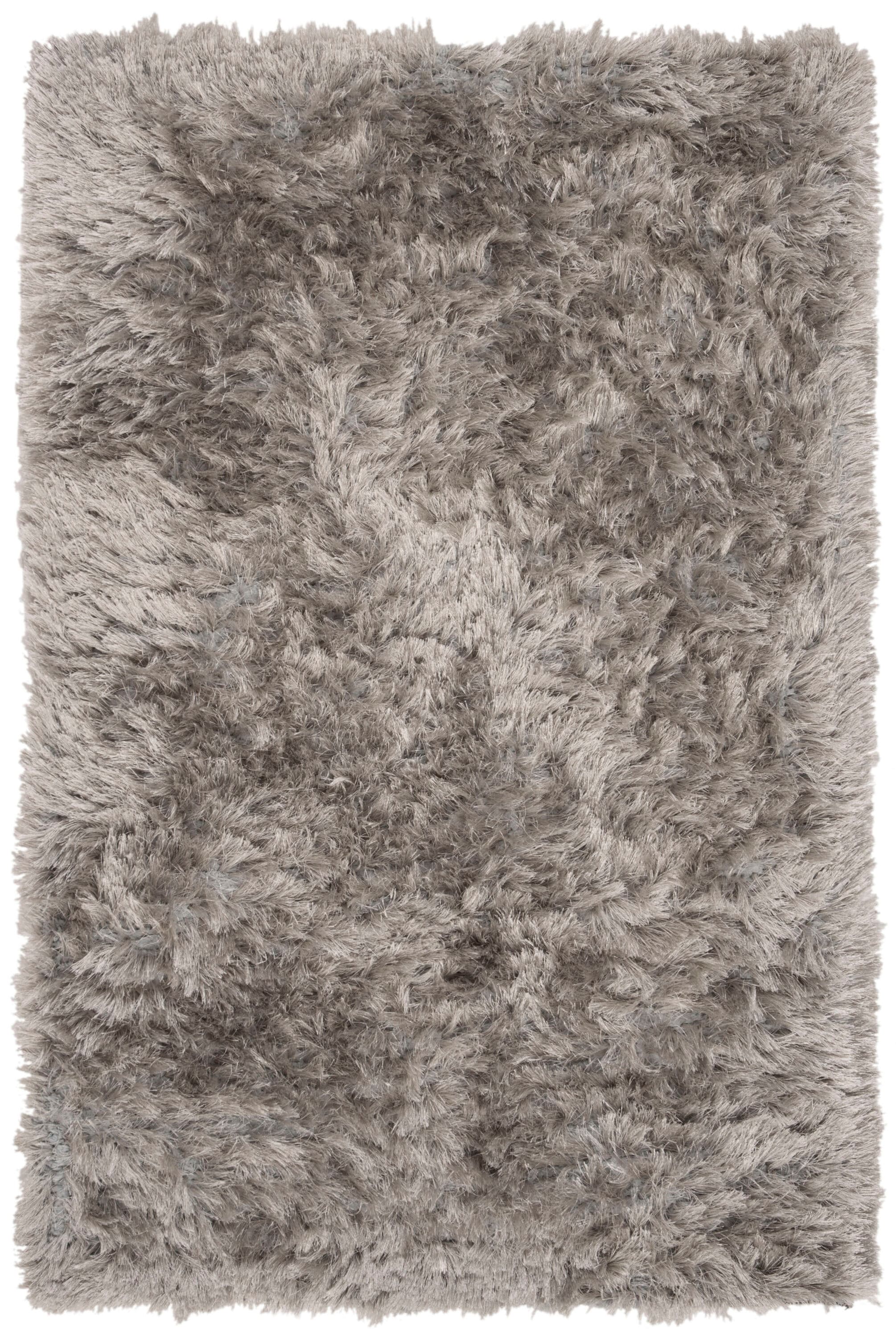 Luxurious Silver Shag Handmade Tufted Rectangular Rug