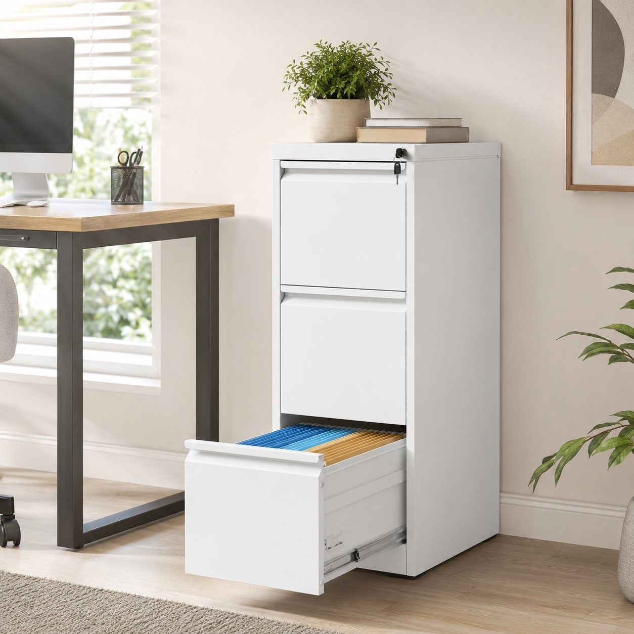 HBUDS - 3 Drawer Metal Vertical File Cabinet with Lock Steel Office Home Storage for Letter Legal...