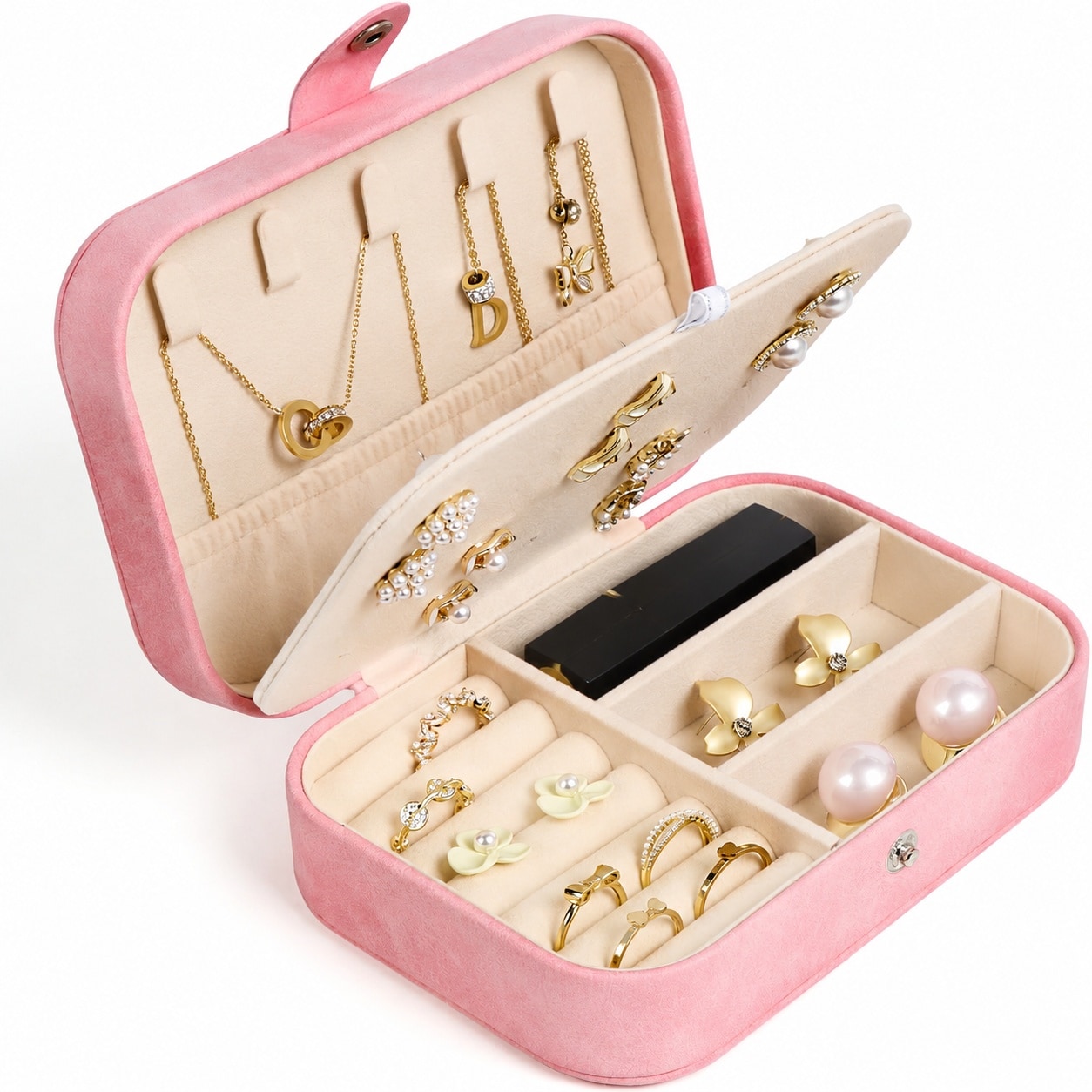 Anqtovp  Travel Jewelry Box Small Jewelry Organizer for Women Girls Portable Jewelry Storage for Earrings Ring Necklaces Bracelets Red