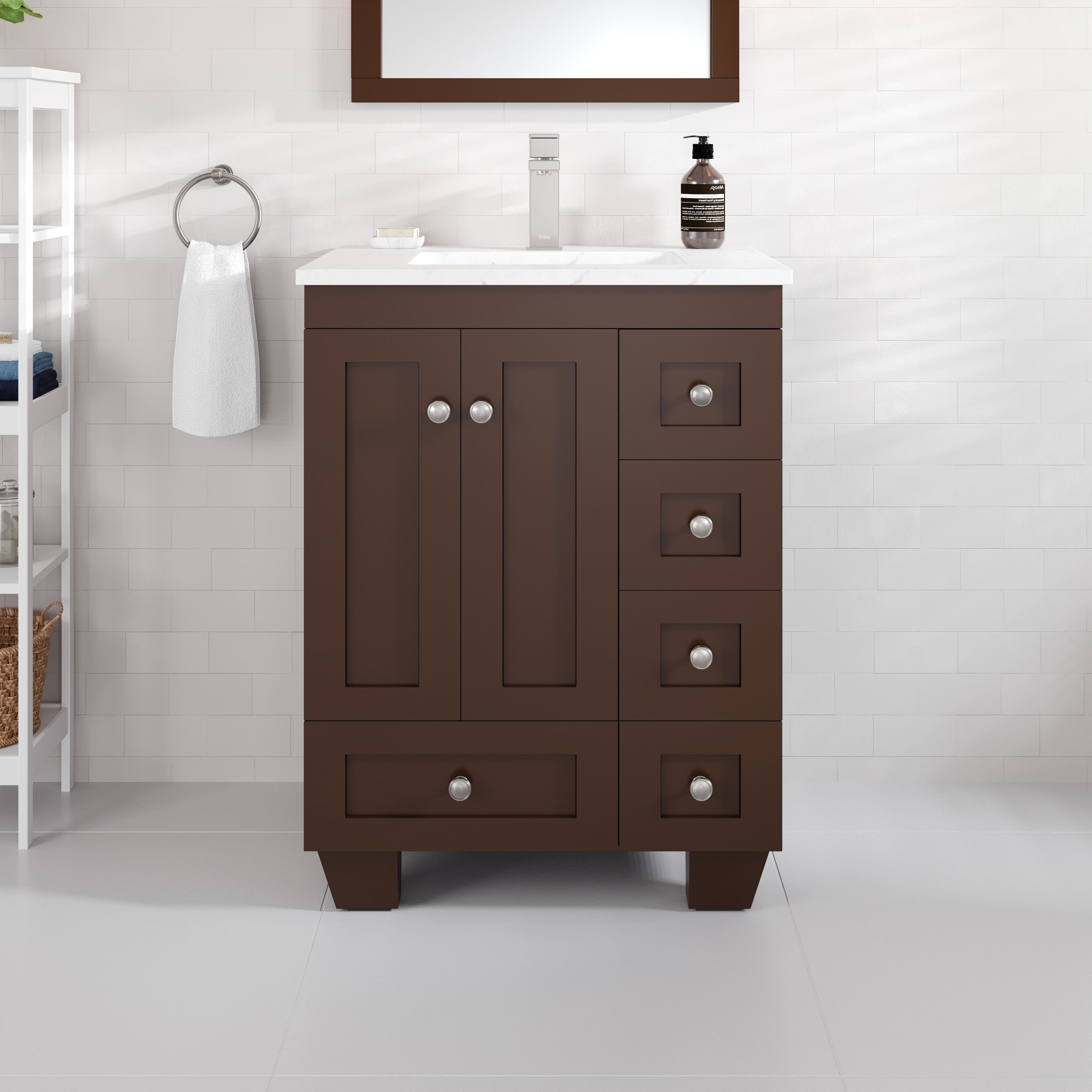 Eviva EVVN69-24TK-Q Acclaim 24-in Teak Undermount Single Sink Bathroom Vanity with White Quartz Top