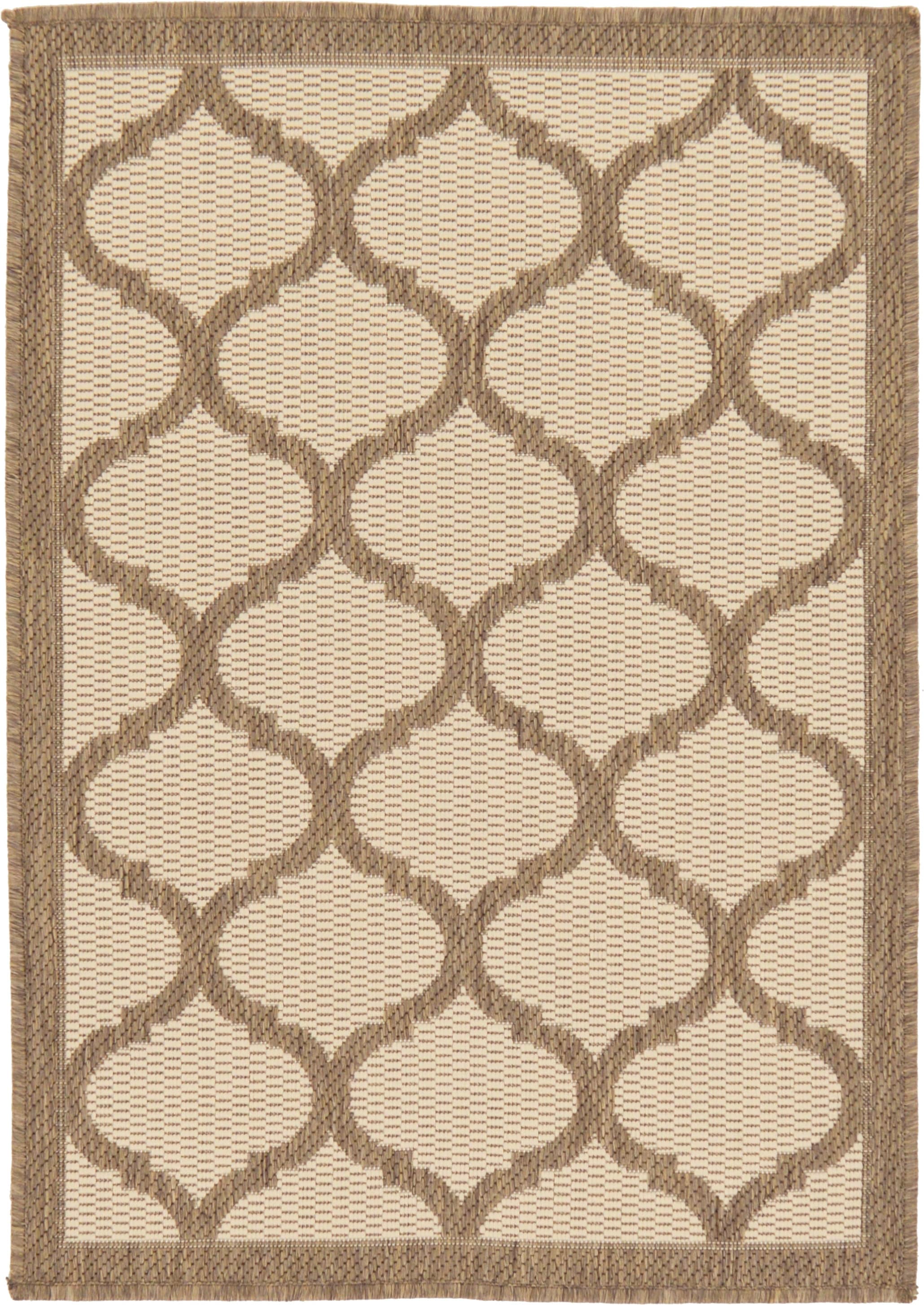 Brown and Beige Rectangular Outdoor Synthetic Rug