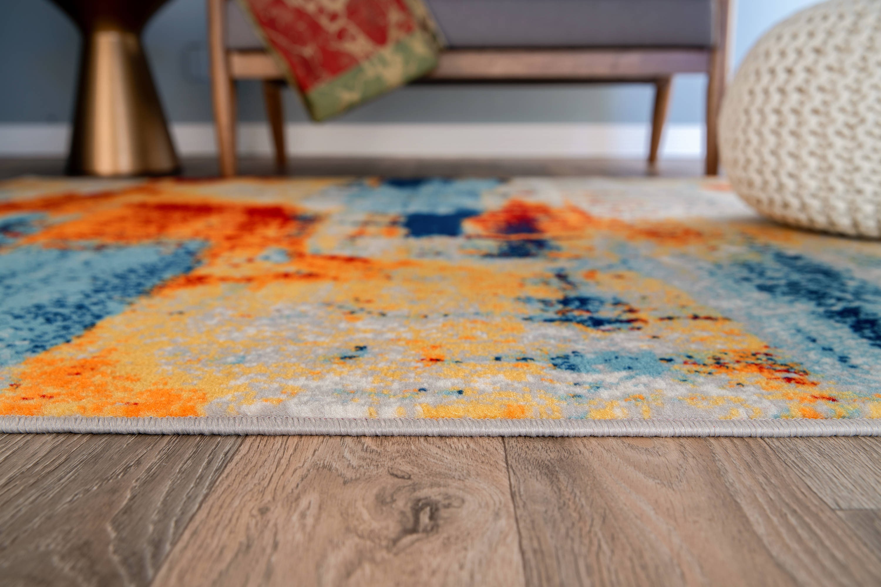 Bohemian Abstract Red and Blue 5' x 7' Synthetic Area Rug
