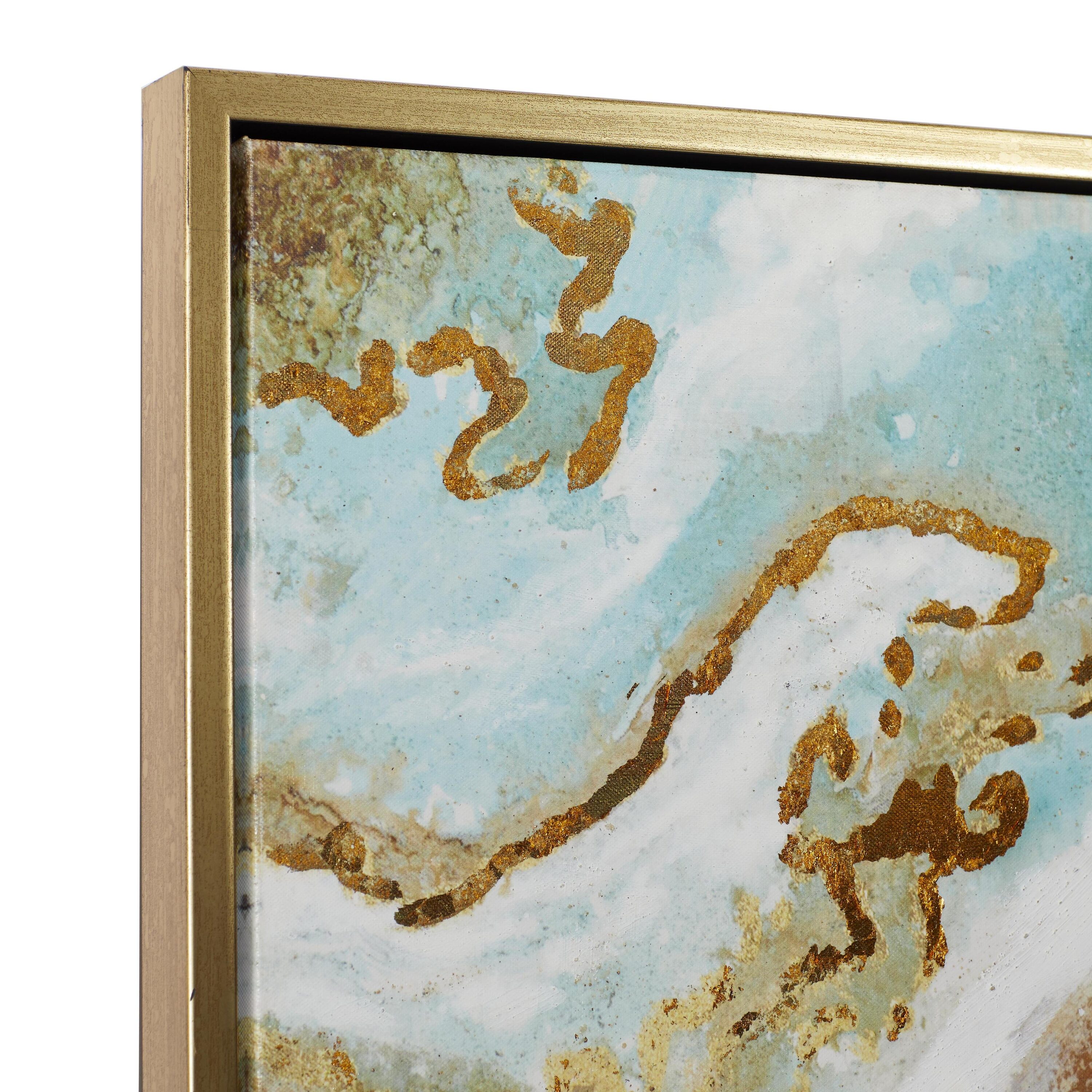 Large Multicolor Abstract Geode Canvas Wall Art with Gold Frame