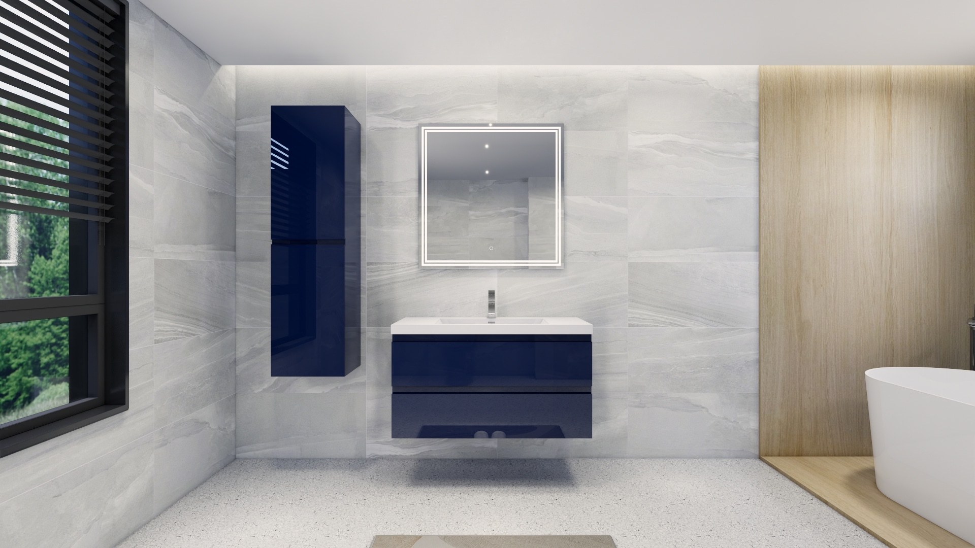 Moreno Bath MOB42-NB Moreno Bohemia 42-in Night blue Single sink Floating Bathroom Vanity with Pure white Acrylic Top