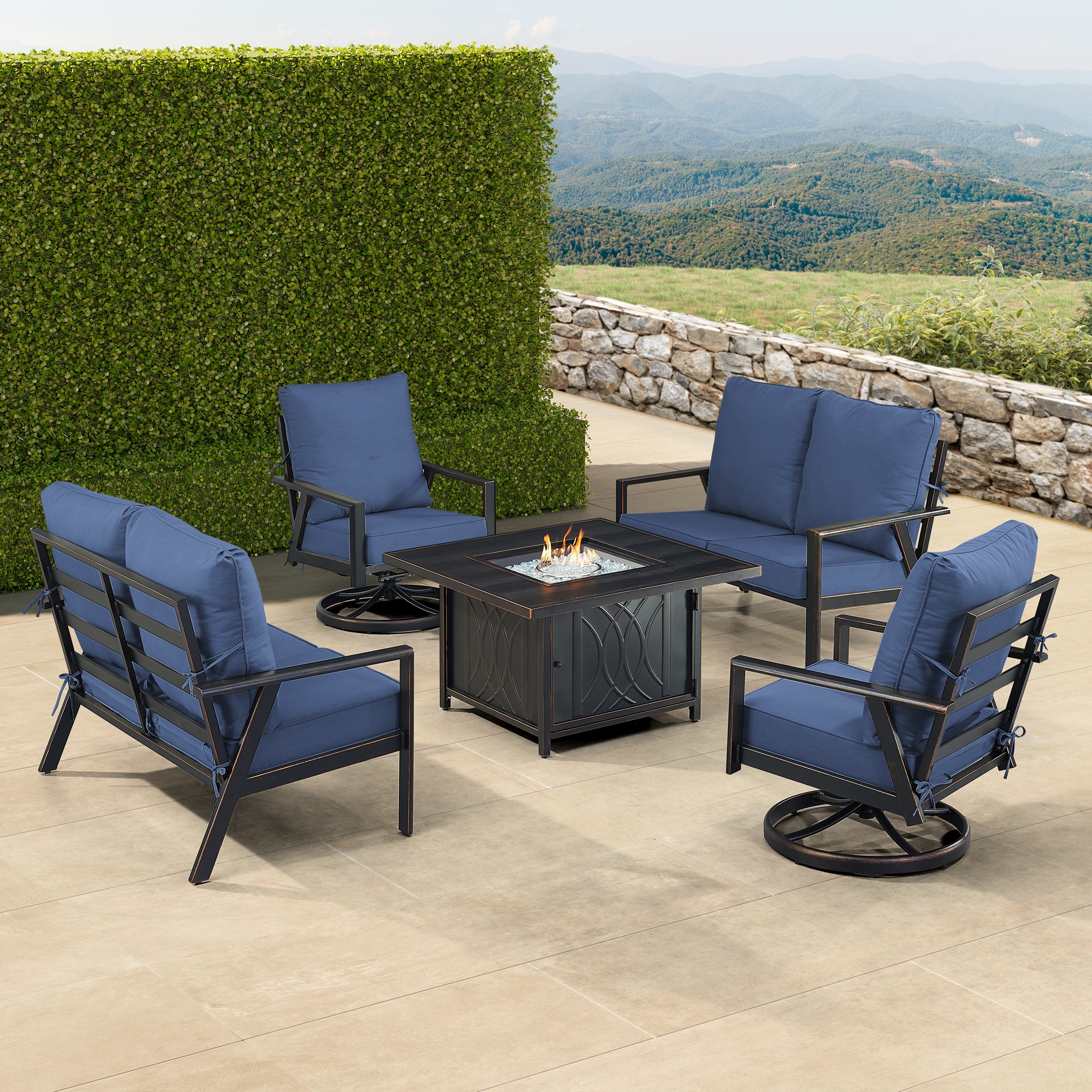 Oakland Living LUX2LS2CHCAVEBLCUA 18-Piece Patio Conversation Set with Blue Cushions