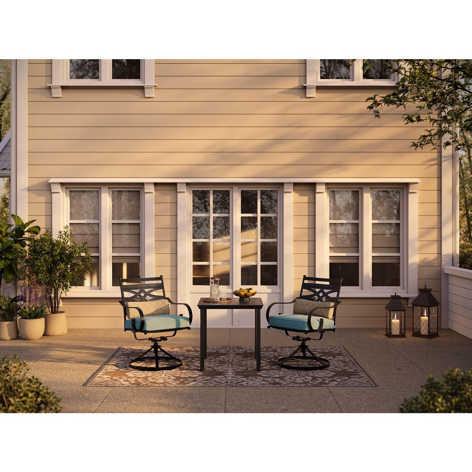 Montclair Ocean Blue 3-Piece Outdoor Bistro Set with Swivel Rockers