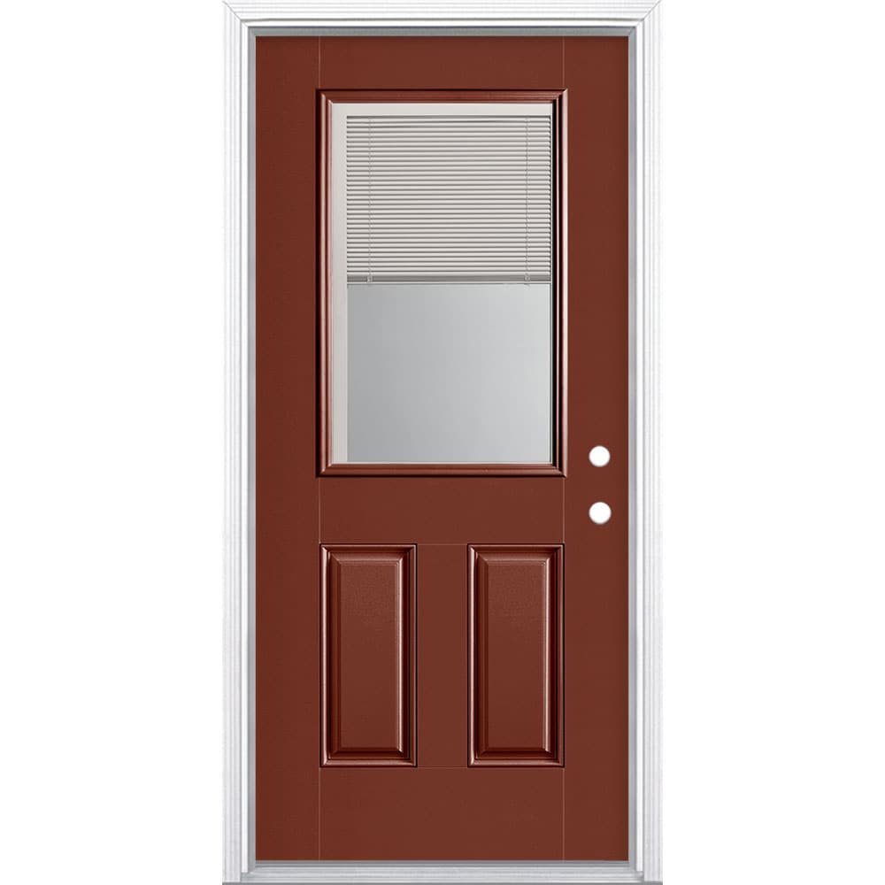 Masonite 1218475 36-in x 80-in x 4-9/16-in Fiberglass Half lite Left-hand inswing Fox tail Painted Prehung Front Door with Brickmould Insulating core with Blinds