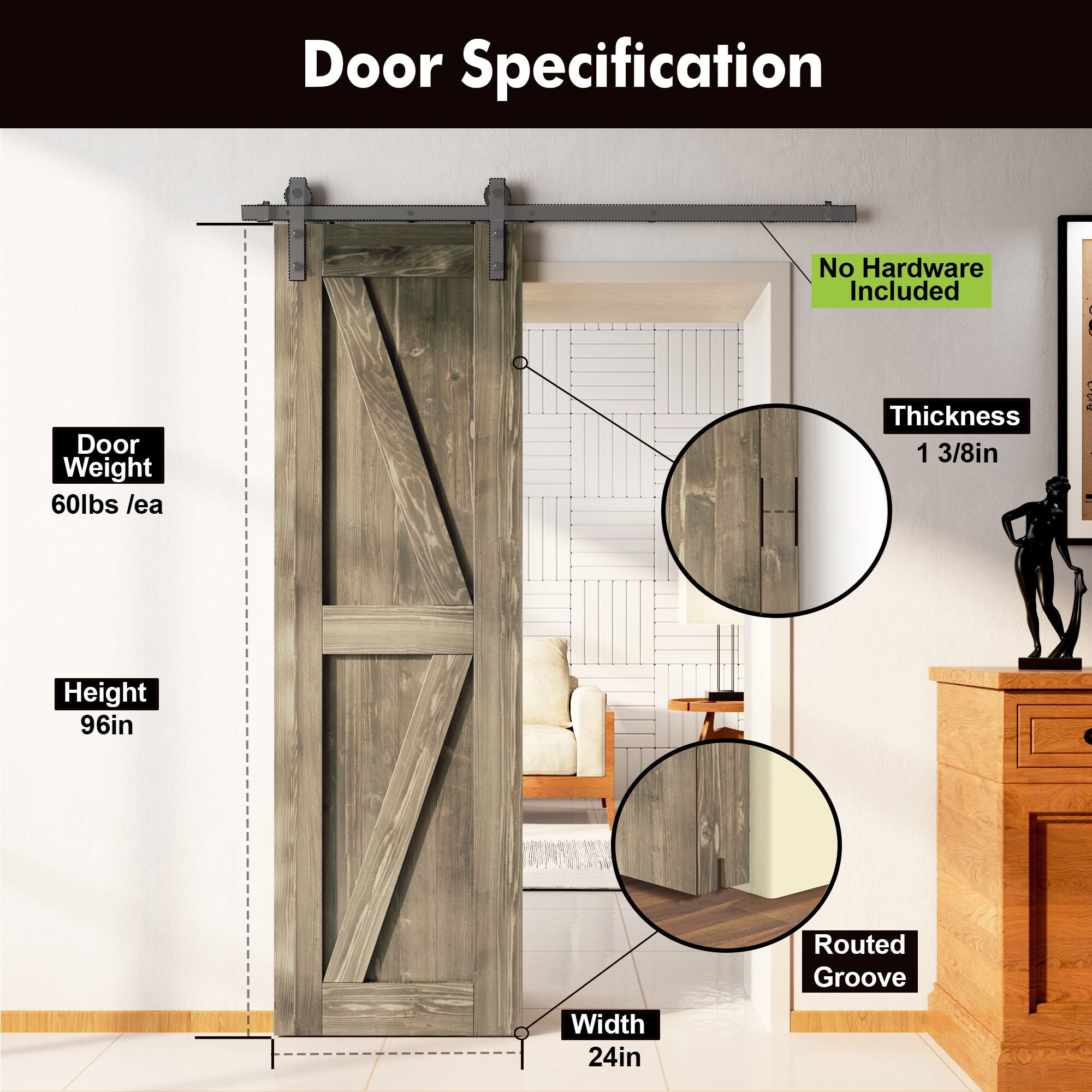 HOMACER 2496-K-GRAY Barn-Doors - View #3