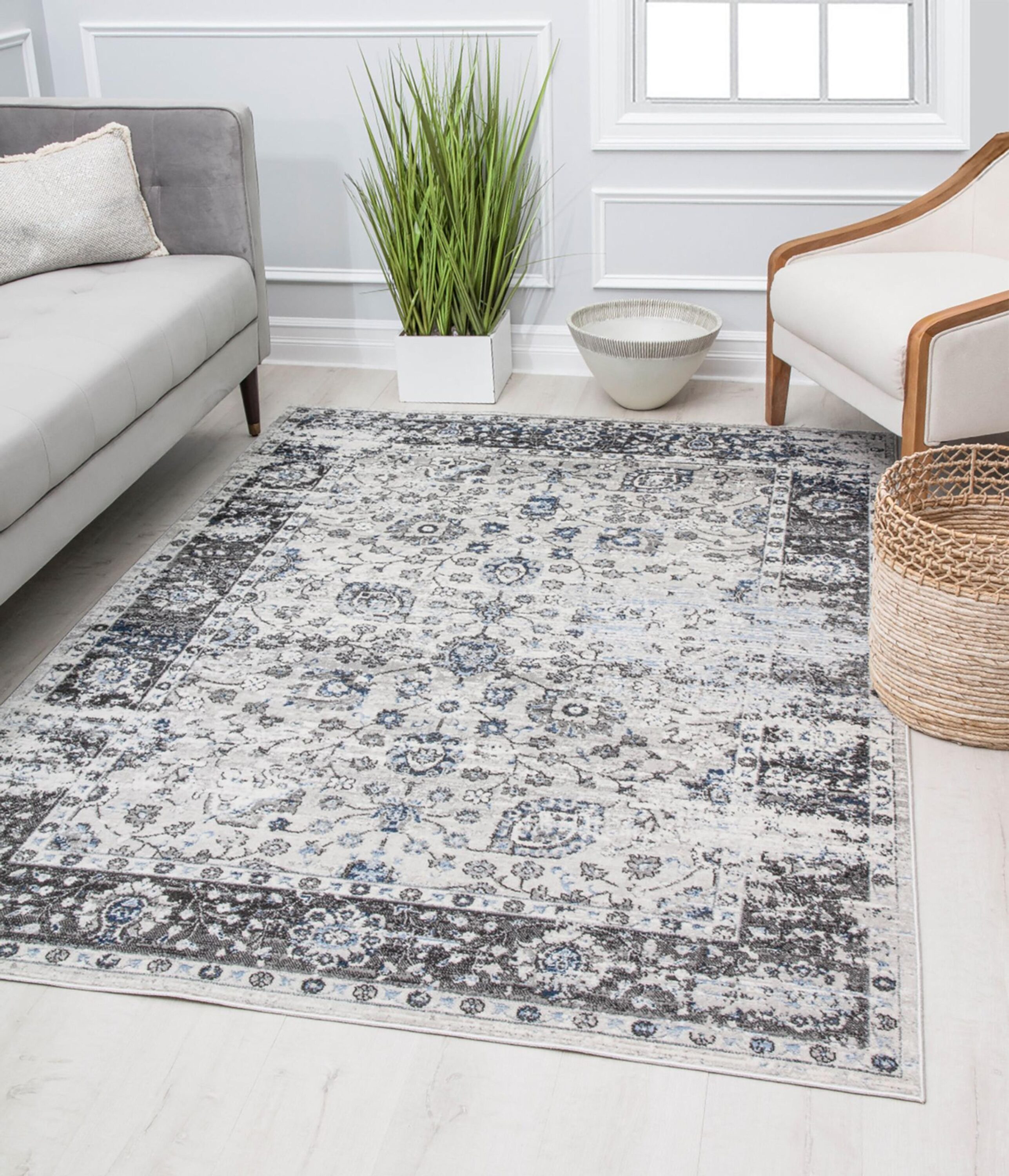 Rugs America 30169 Prescott 8 x 10 (ft) Loomed Polypropylene Continental Grey Rectangular Indoor Medallion Vintage Area rug