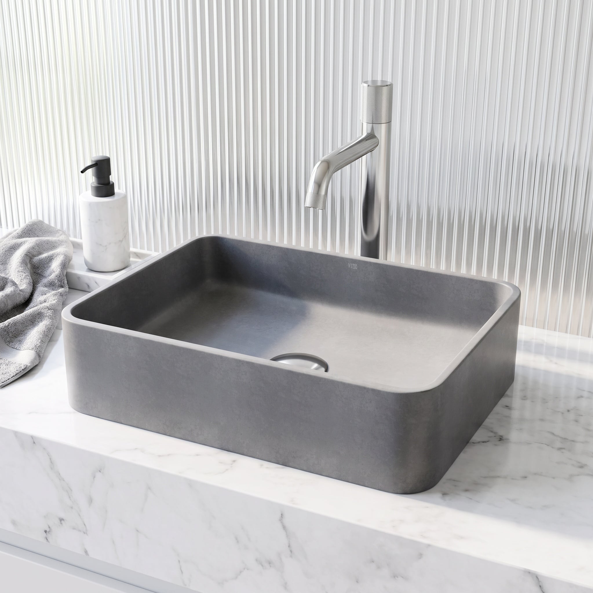 VIGO - VIGO Concreto Stone Rectangular Bathroom Vessel Sink