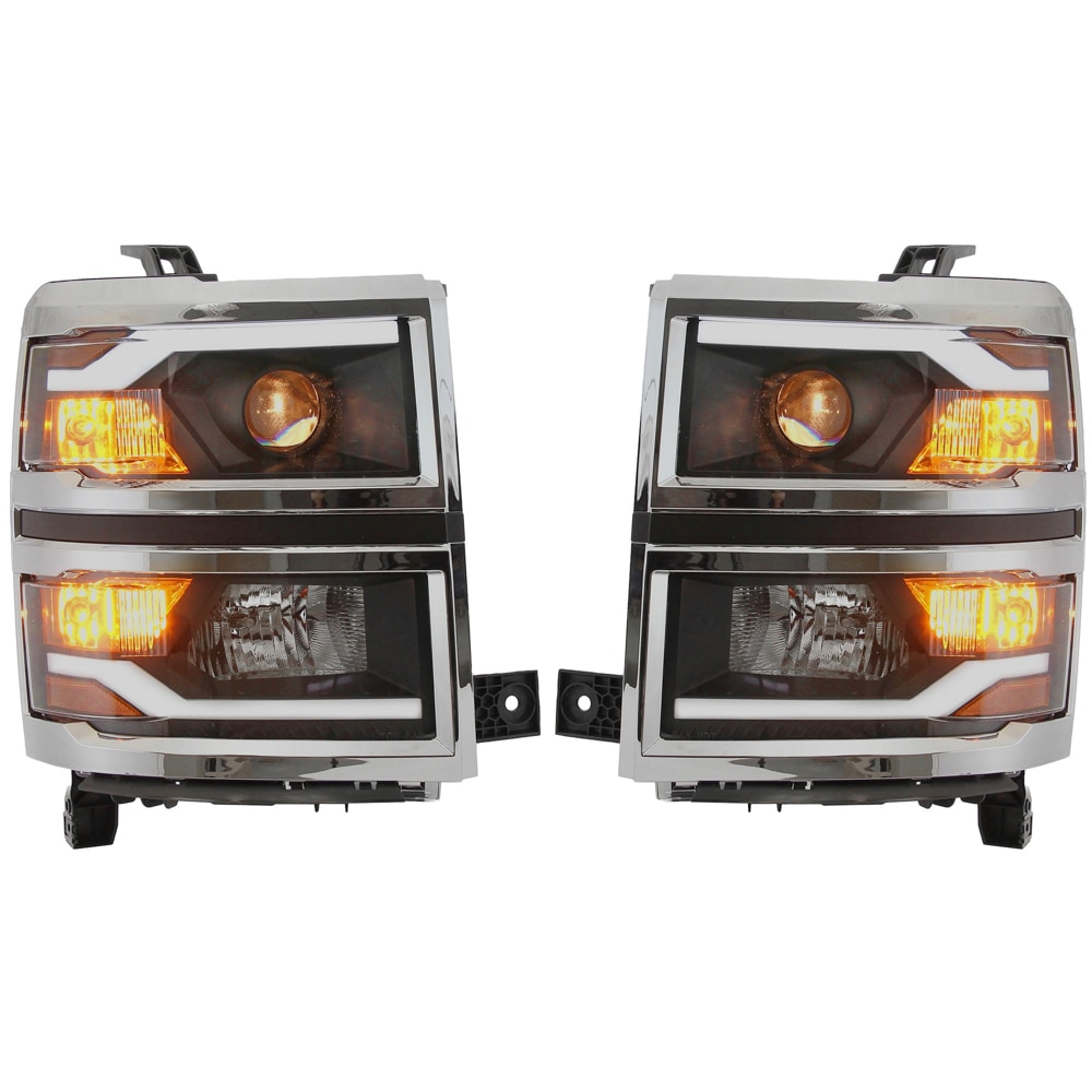 Garage-Pro JCWSTYCV1415PHL2GP Driver and Passenger Side Headlight For Chevrolet Silverado 1500 2014-2015 Halogen Clear Lens Black Housing with Bulb(s)