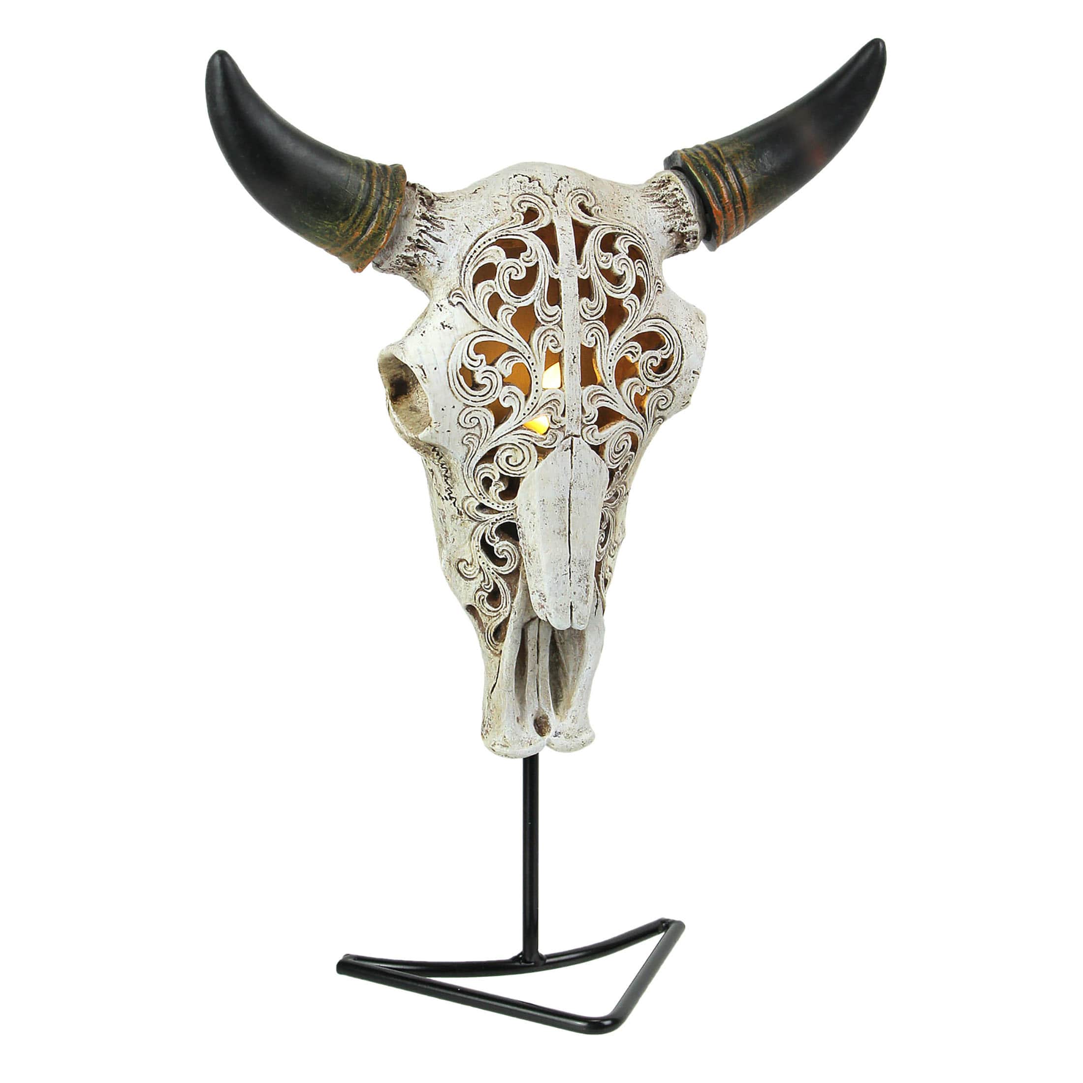 Zeckos ZKO-99071 Southwestern Style Steer Skull Resin Decorative Wall Sconce Or Table Accent Lamp with Removable Metal Stand and LED Bulb Western Decor - 11.5 Inches High