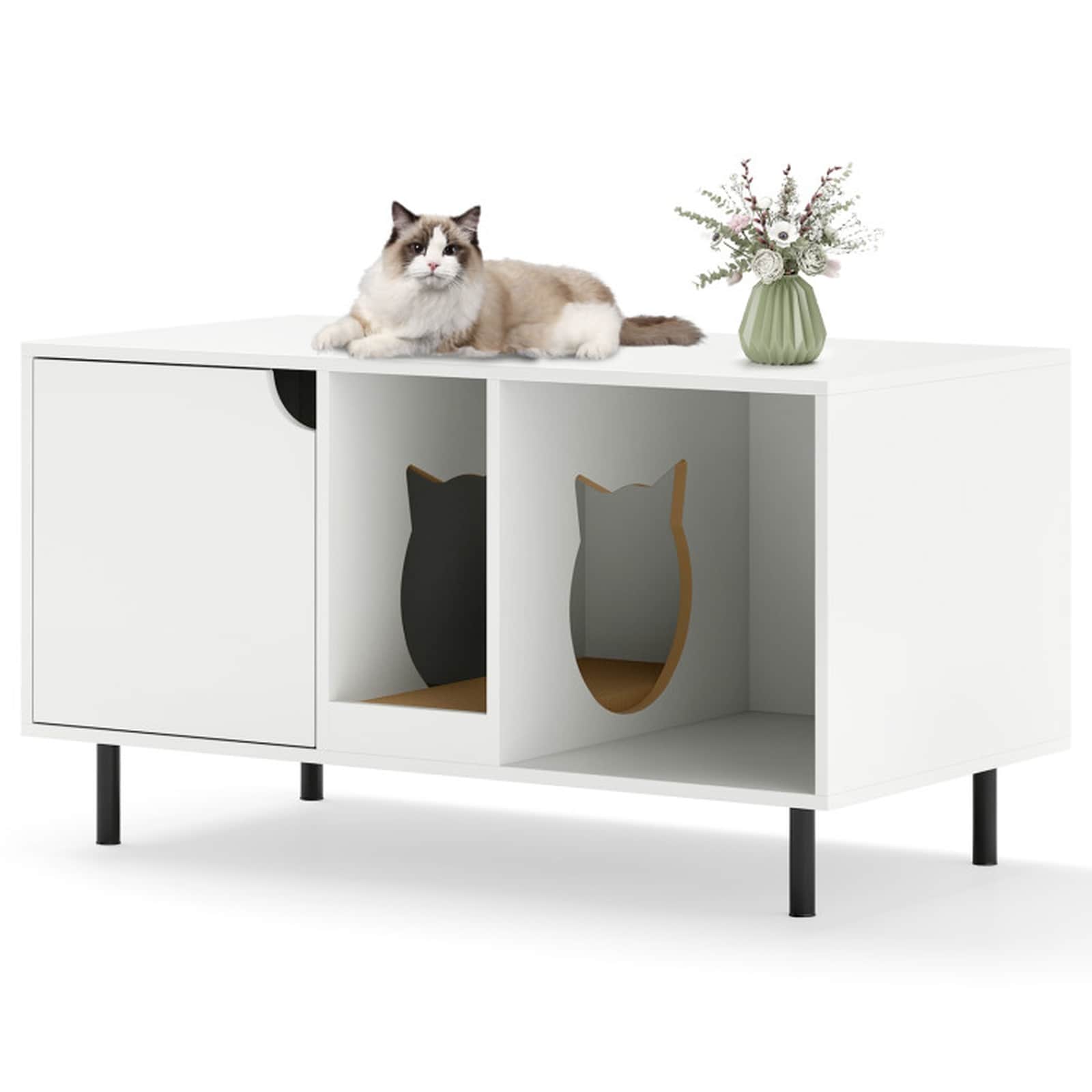 SUGIFT - 40-in Double-Room Hidden Cat Washroom 2-Cat Privacy Storage Resting Area 21-in x 22-in C...
