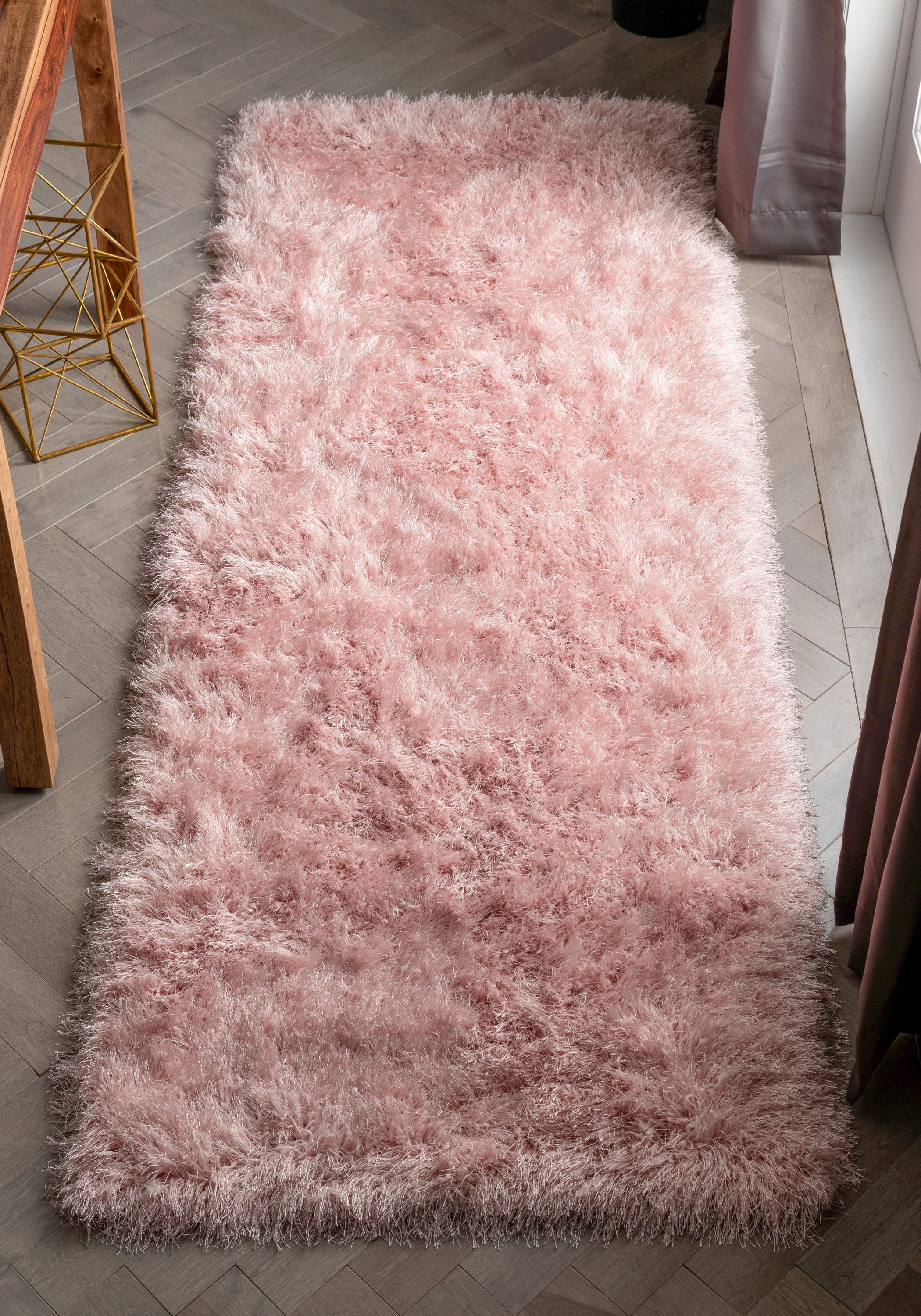 Well Woven KU-10-2 2 x 7 (ft) Loomed Polyester Plush Pink Rectangular Indoor Solid Mid-Century Modern Runner rug
