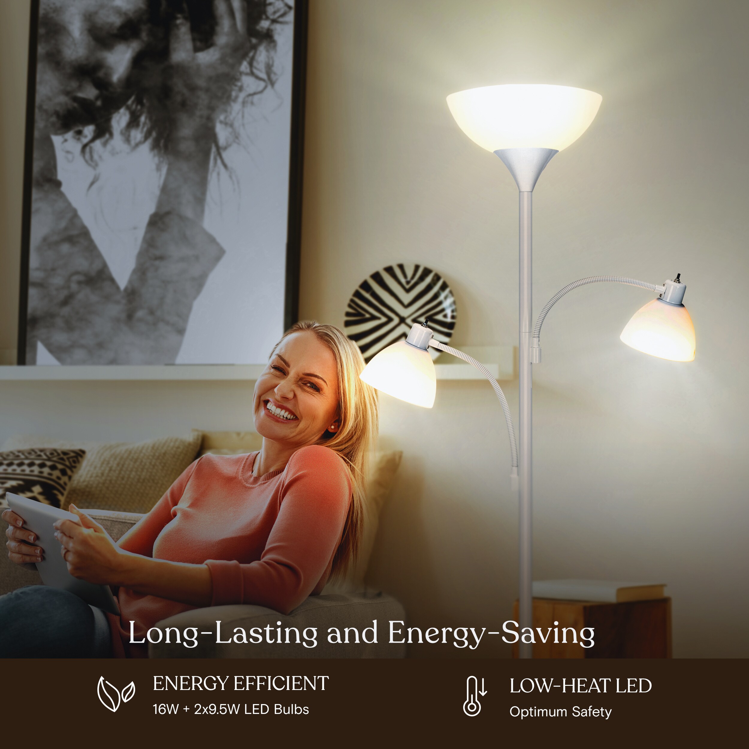 Brightech Sky Dome Double 72" White Metal Torchiere Floor Lamp with Adjustable Arms