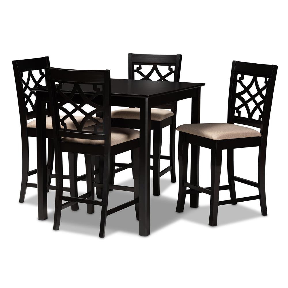 Baxton Studio 158-9768-9776-LW Nisa Sand/Espresso Contemporary/Modern Dining Room Set with Square Table (Seats 4)
