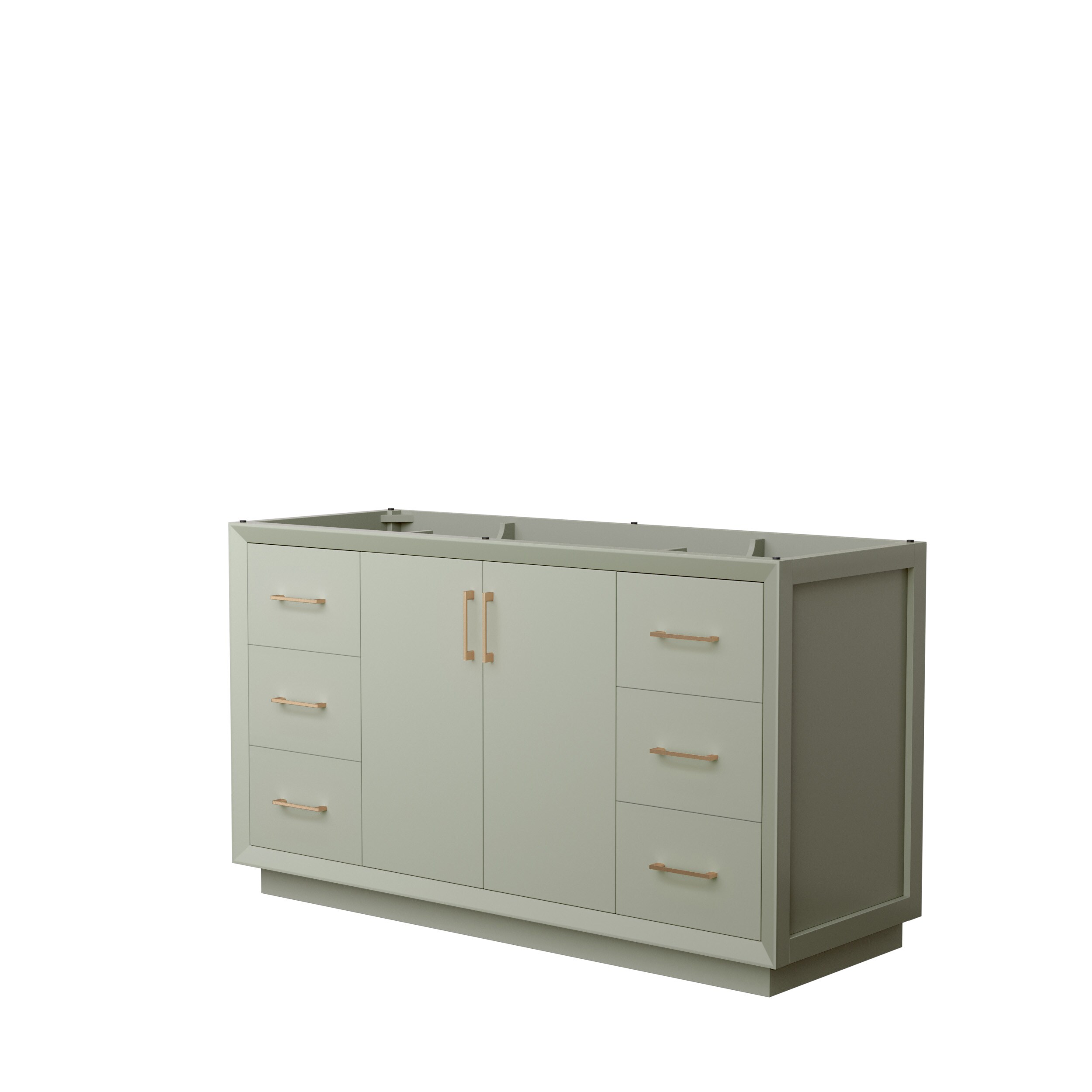 Wyndham Collection WCF414160SLZCXSXXMXX Strada 60-in Light Green with Satin Bronze Trim Bathroom Vanity Base Cabinet without Top