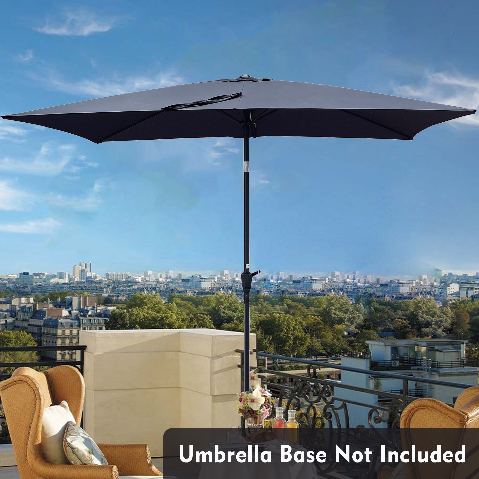 Fun Orange FUNS1HW34 9-ft Steel Black Push-button Tilt Market Patio Umbrella