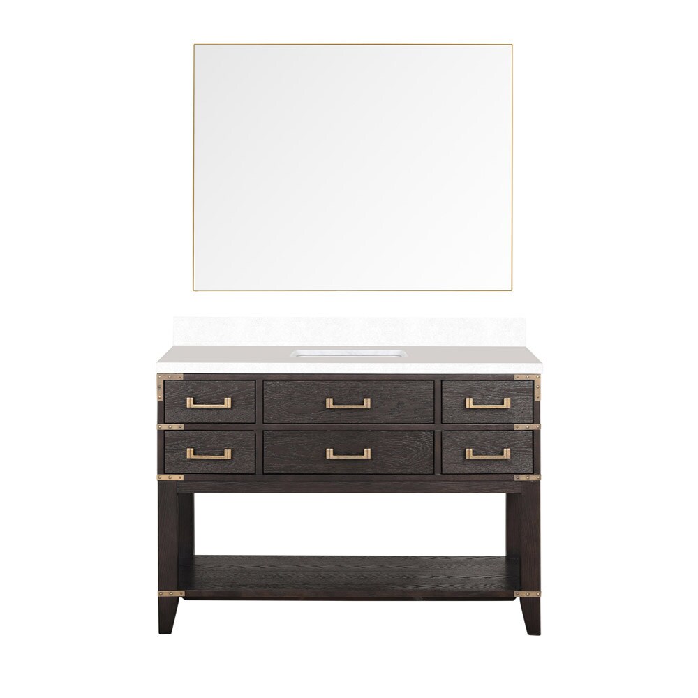 Lexora LVGR48SK310 Greenberg 48-in Brown Oak Undermount Single Sink Bathroom Vanity with White Cultured Marble Top (Mirror Included)