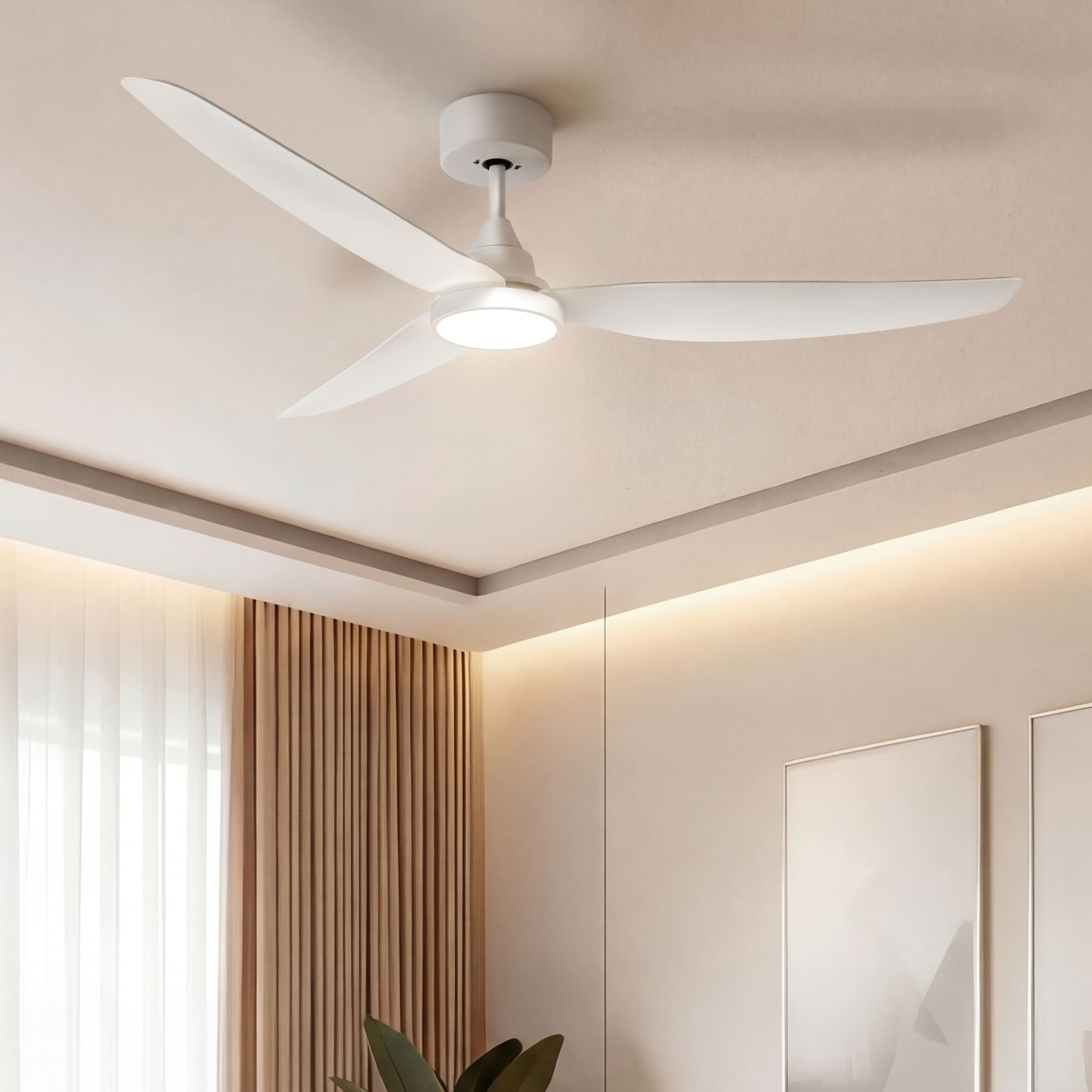 GreenEver GRANDJOY 54 Inch Matte White Ceiling Fan with Light and Remote Control Energy Efficient Quiet Reversible DC Motor 3CCT Dimmable Memory LED