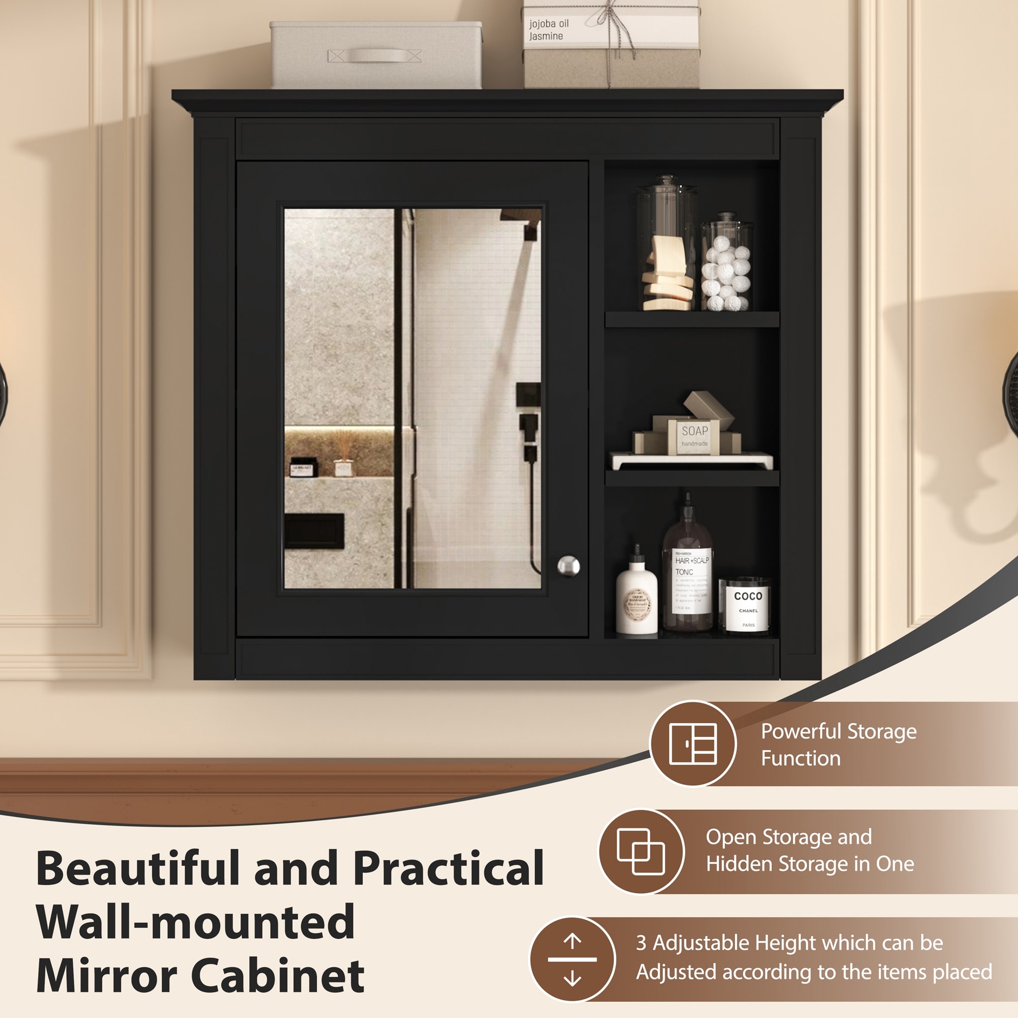 Hrinhom BA02-BLACK Bathroom-Medicine-Cabinets - View #7
