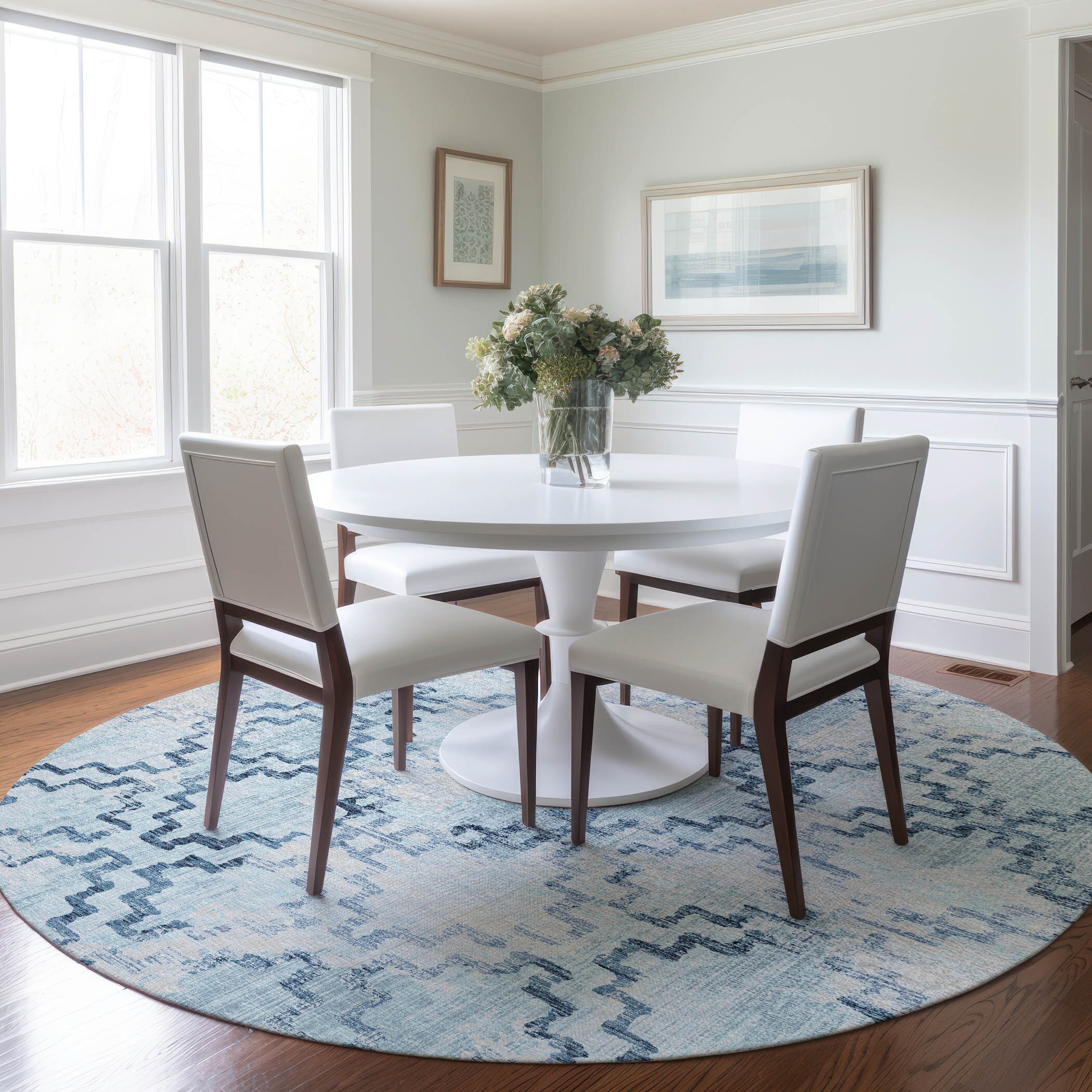 Addison Rugs AMF121BL8RO Mayfield AMF121BL 8 x 8 (ft) Loomed Polyester Blue Round Indoor Geometric Machine washable Area rug
