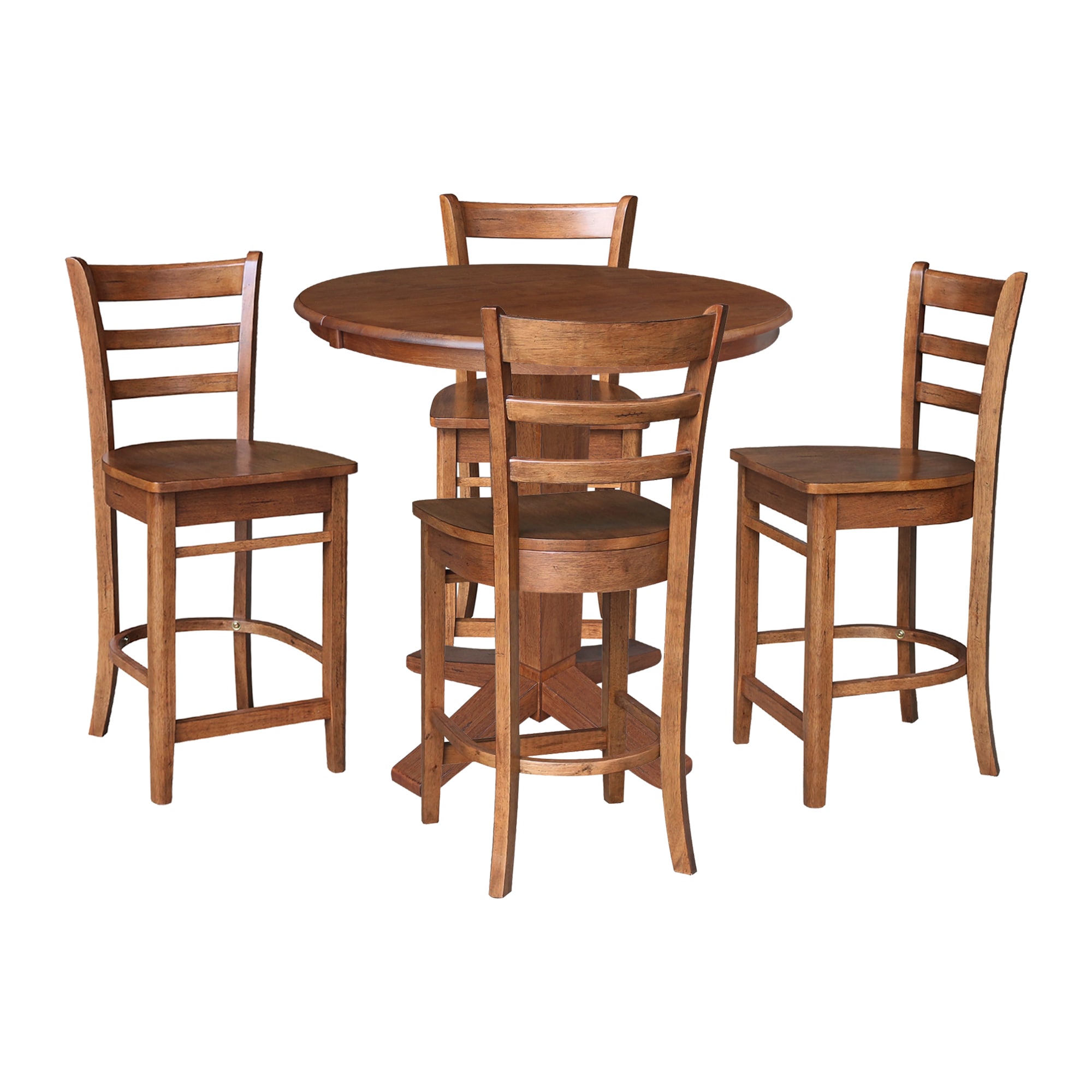 International Concepts K42-36RXT-23B-S61724 Distressed Oak Traditional Dining Room Set with Round Table ( Seats 4 )