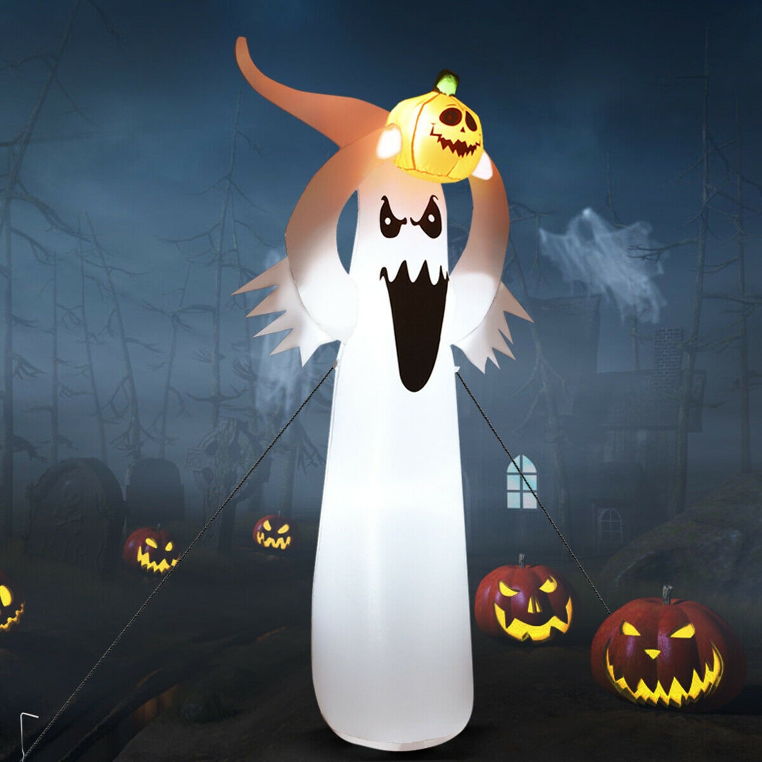 Costway  6FT Halloween Inflatable Blow Up Ghost with Pumpkin LED Lights Yard Decoration