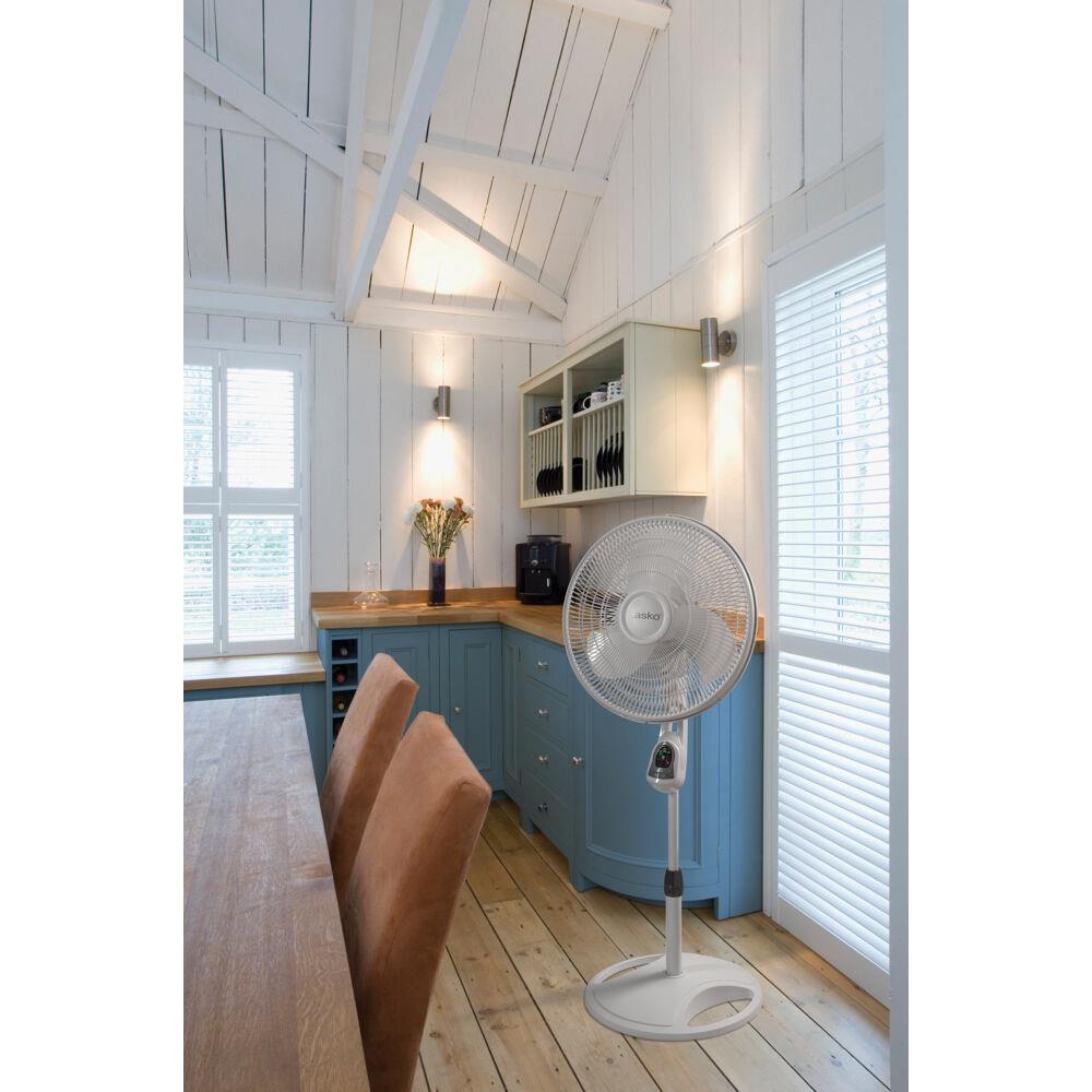 White Adjustable Height Oscillating Floor Fan with Remote Control