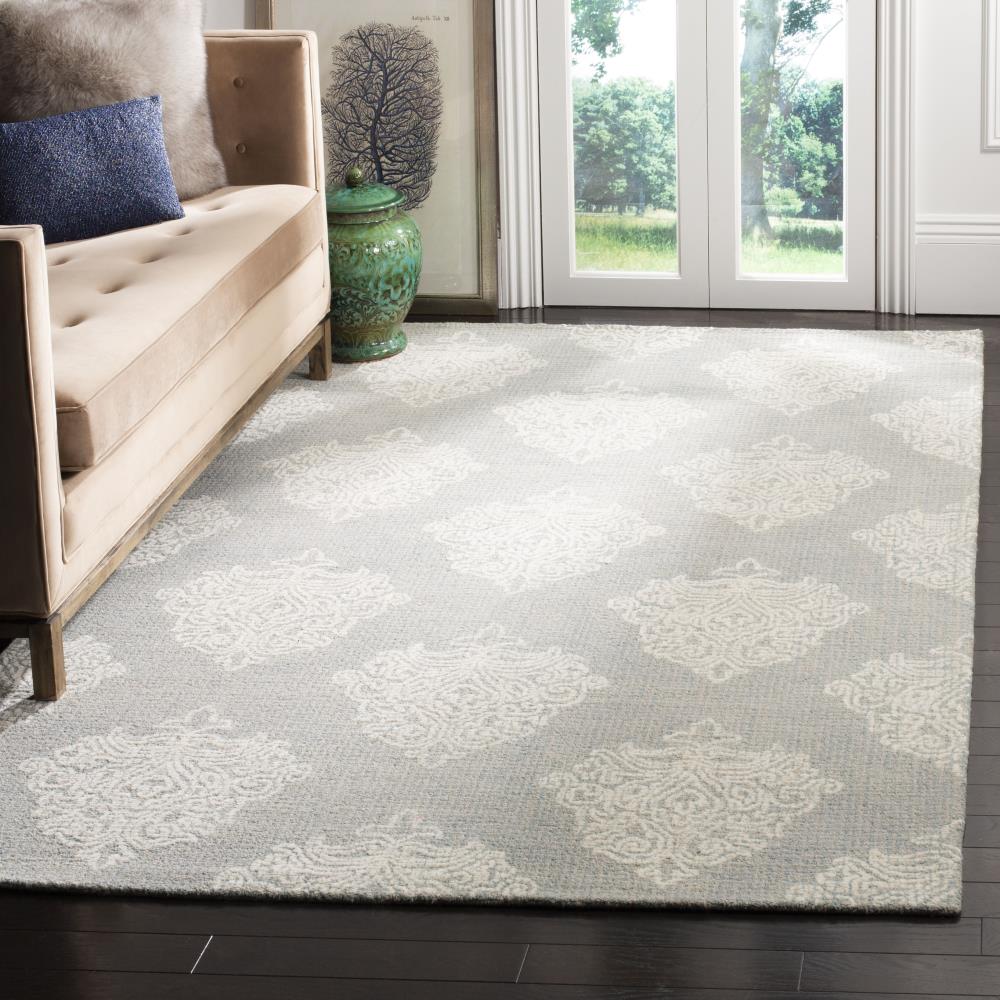 Hand-Tufted Ivory and Aqua Wool 4' x 6' Abstract Area Rug