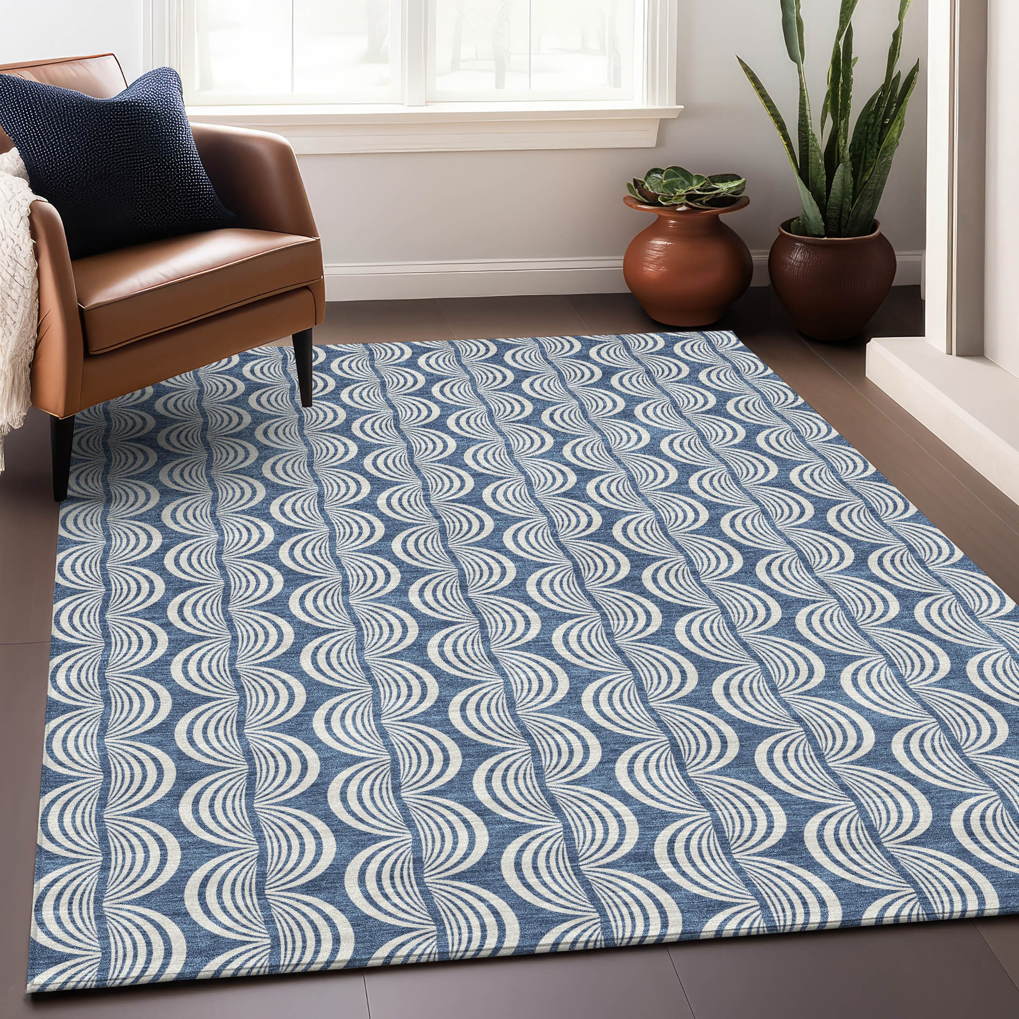 Addison Rugs ACN1055DN3X5 Chantille ACN1055DN 3 x 5 (ft) Polyester Denim Rectangular Indoor/Outdoor Geometric Machine washable Area rug