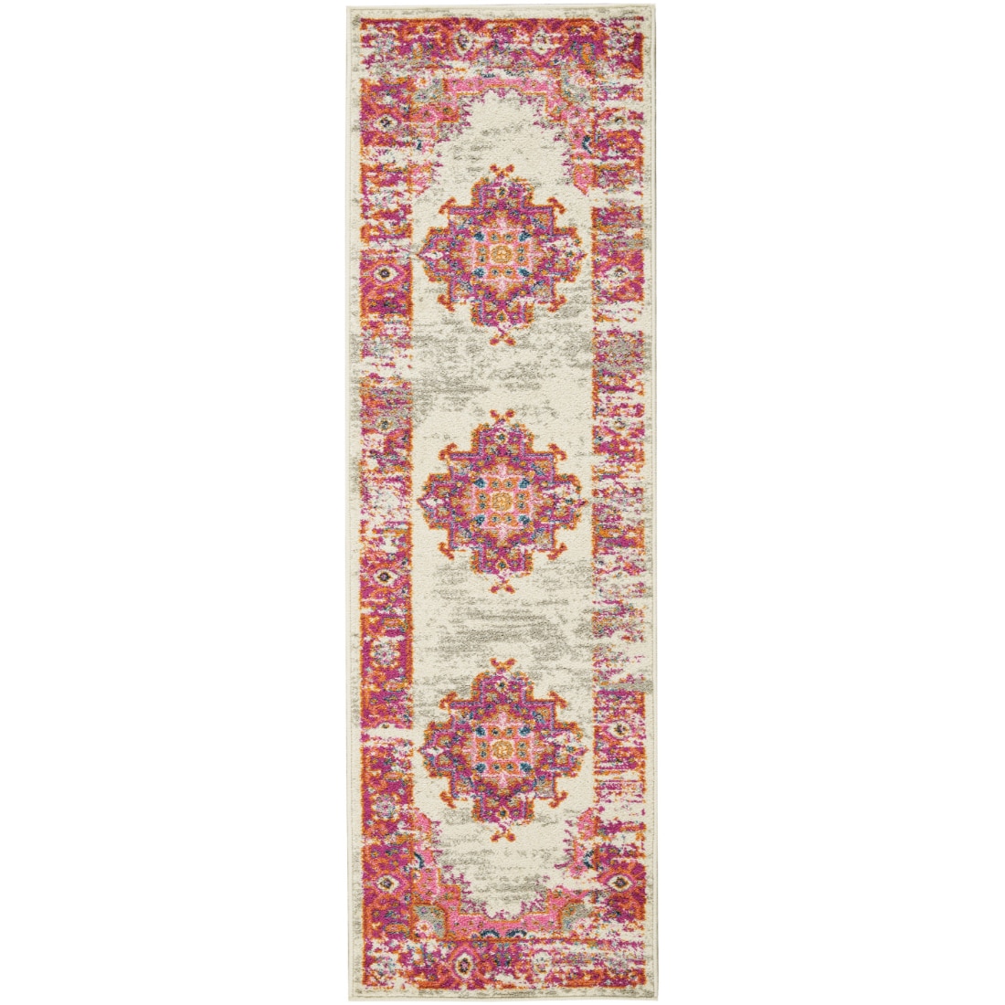 HomeRoots 4000385272 2 x 6 (ft) Loomed Polypropylene Ivory Fuchsia Rectangular Indoor Runner rug