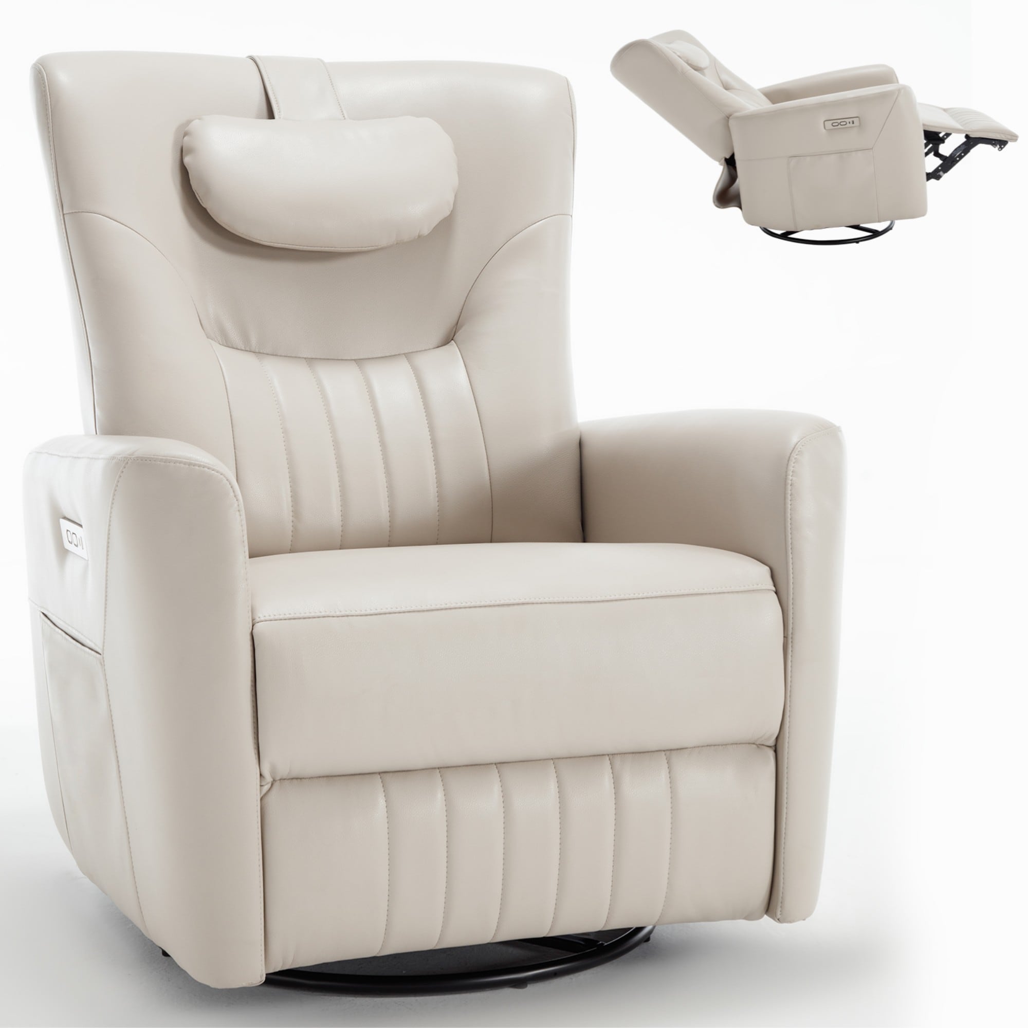 Boyel Living BL-CM808BE Swivel and Rocker Power Recliner Chair Heavy Duty Motion Mechanism with USB and Type-C Ports